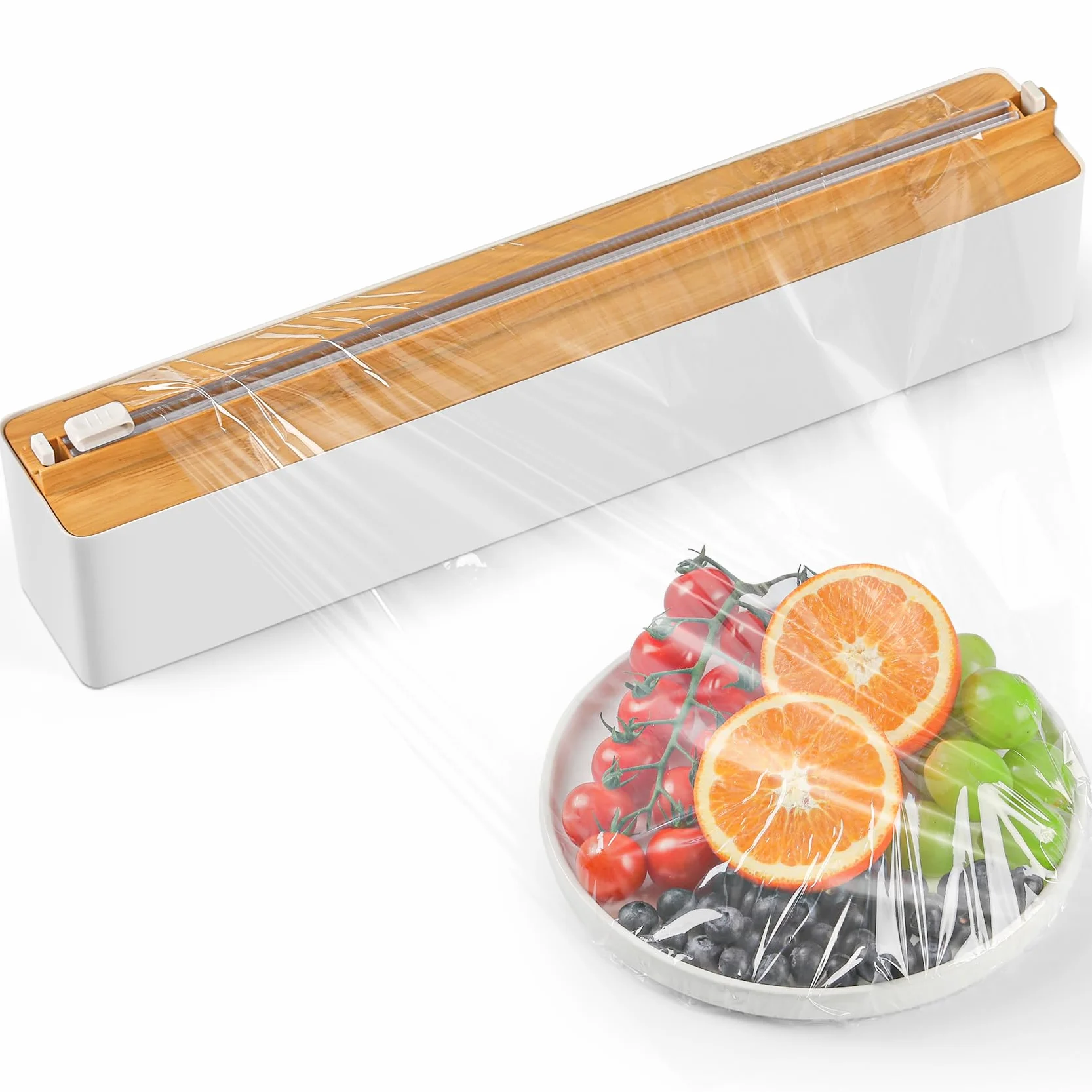 Porta Rotoli Alluminio e Pellicola a Parete - Taglia Pellicola da Cucina di Aspirazione Magnetica, Aggiornamento Dispenser per Carta Stagnola e Alluminio Film con Taglierine Affilate, Bianco