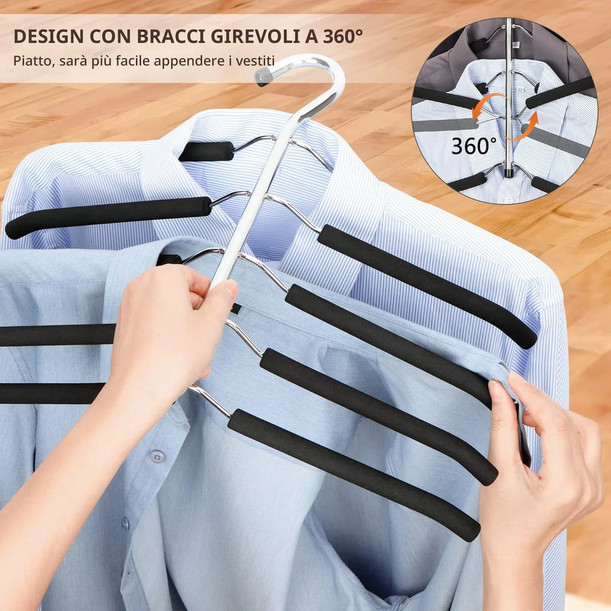 3 Pack Appendiabiti Organizzatore Salvaspazio Multistrato Multi-Funzione per Adulti 5 in 1 Metallo Appendiabiti Ganci Eva Antiscivolo Organizzatore Multiuso per Camicie Pantaloni Cappotti