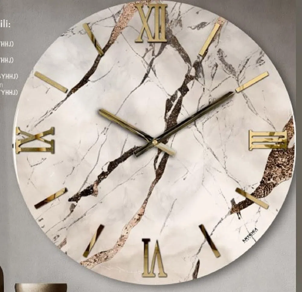 Generico Orologio da Parete, Soggiorno, Cucina, Moderno,Effetto marmo, Base legno, Lavorazione a resina, Numeri a rilievo, Diametro disponibile 40/60/80/100 cm, Made in Italy (elegante, 40 cm.)