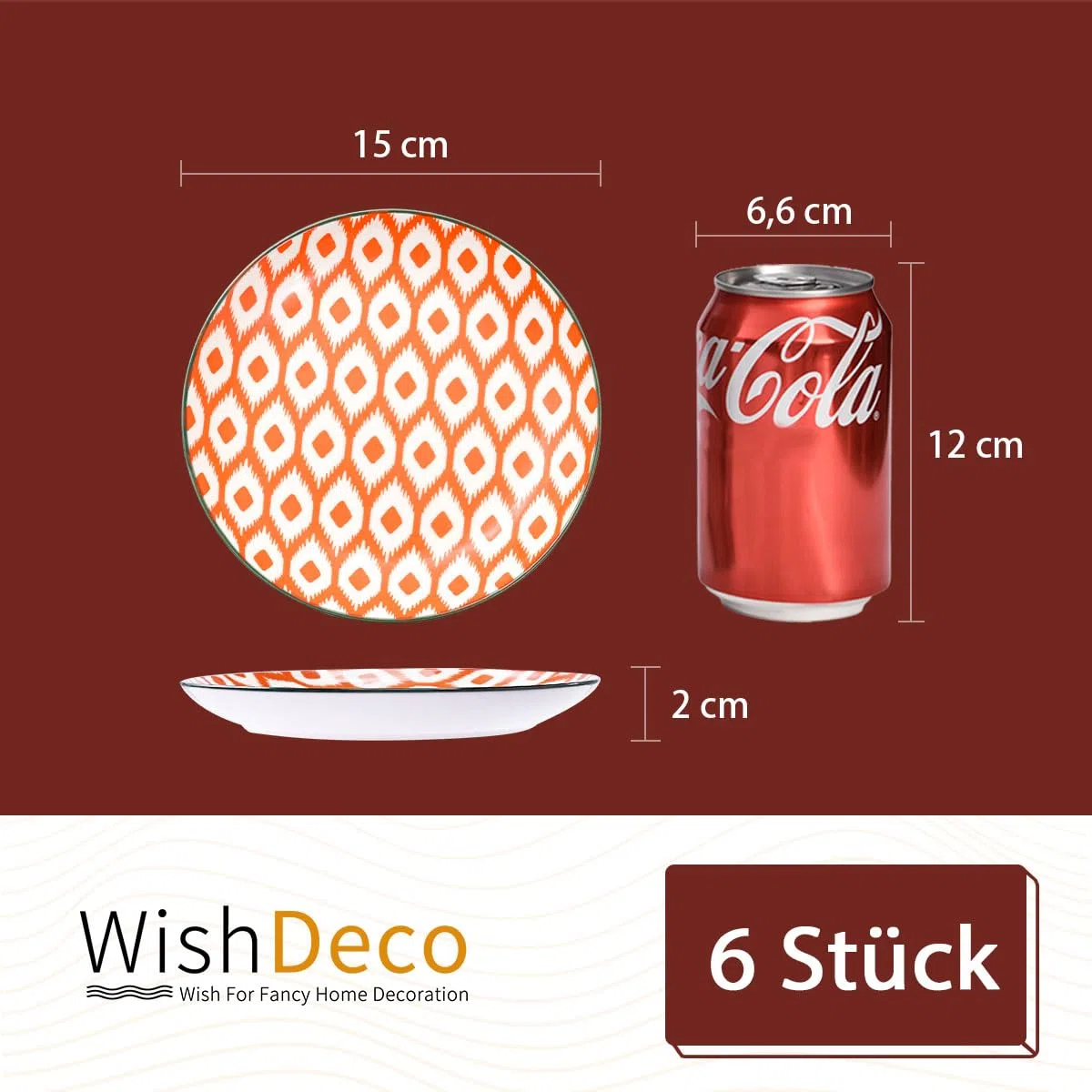 WishDeco Set di 6 Piatti da Dessert, Piatti Piccoli Porcellana 15 cm, Piatto Piani Colorati, Servizio Piatto Moderni per Insalata, Torta, Pasta