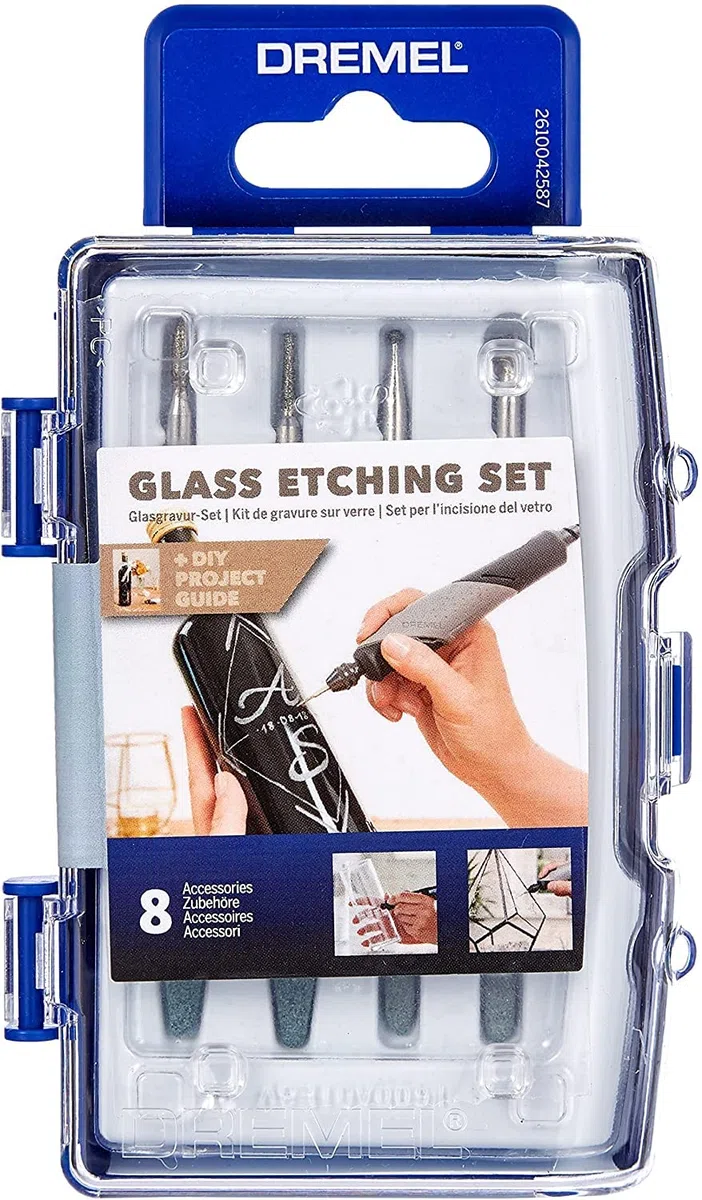 Dremel 682 - Juego de grabado para vidrio, kit de accesorios con 8 herramientas rotativas para grabar en vidrio