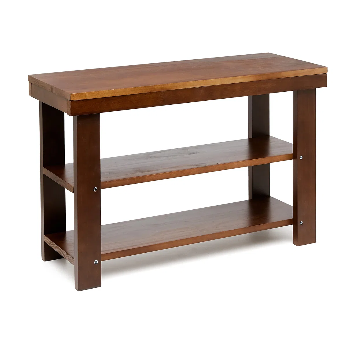 Amazon Basics Panca portaoggetti da ingresso, in legno di pino massiccio, scarpiera, a 3 livelli, per corridoio, in legno di pino massiccio, Espresso, 70 x 26 x 45 cm