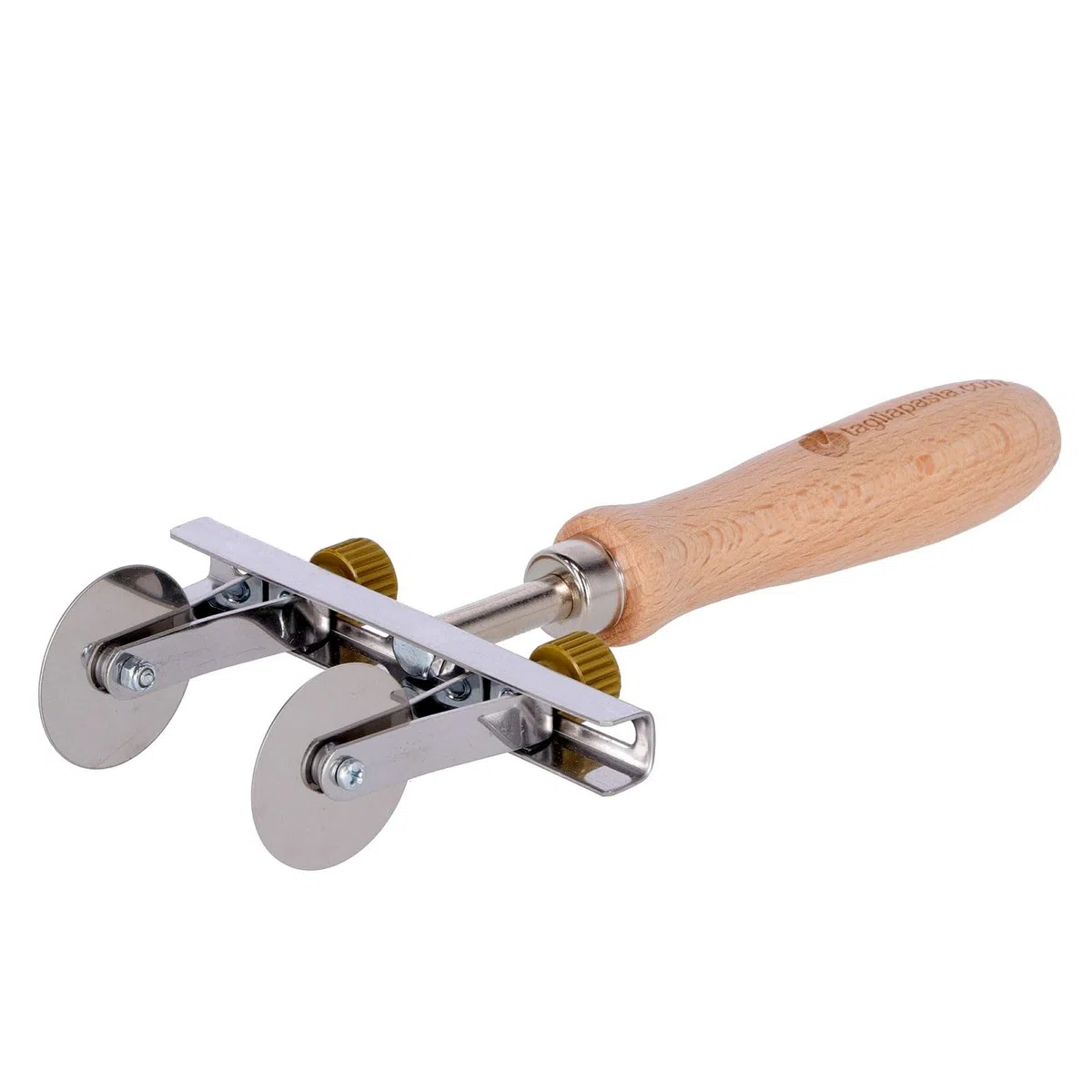 Tagliapasta Rotella Taglia Pasta Sfoglia Fresca | 2 Lame Lisce Regolabili + KIT Risparmio 2 Lame Dentate | Diametro 36mm in acciaio INOX e Impugnatura in Legno