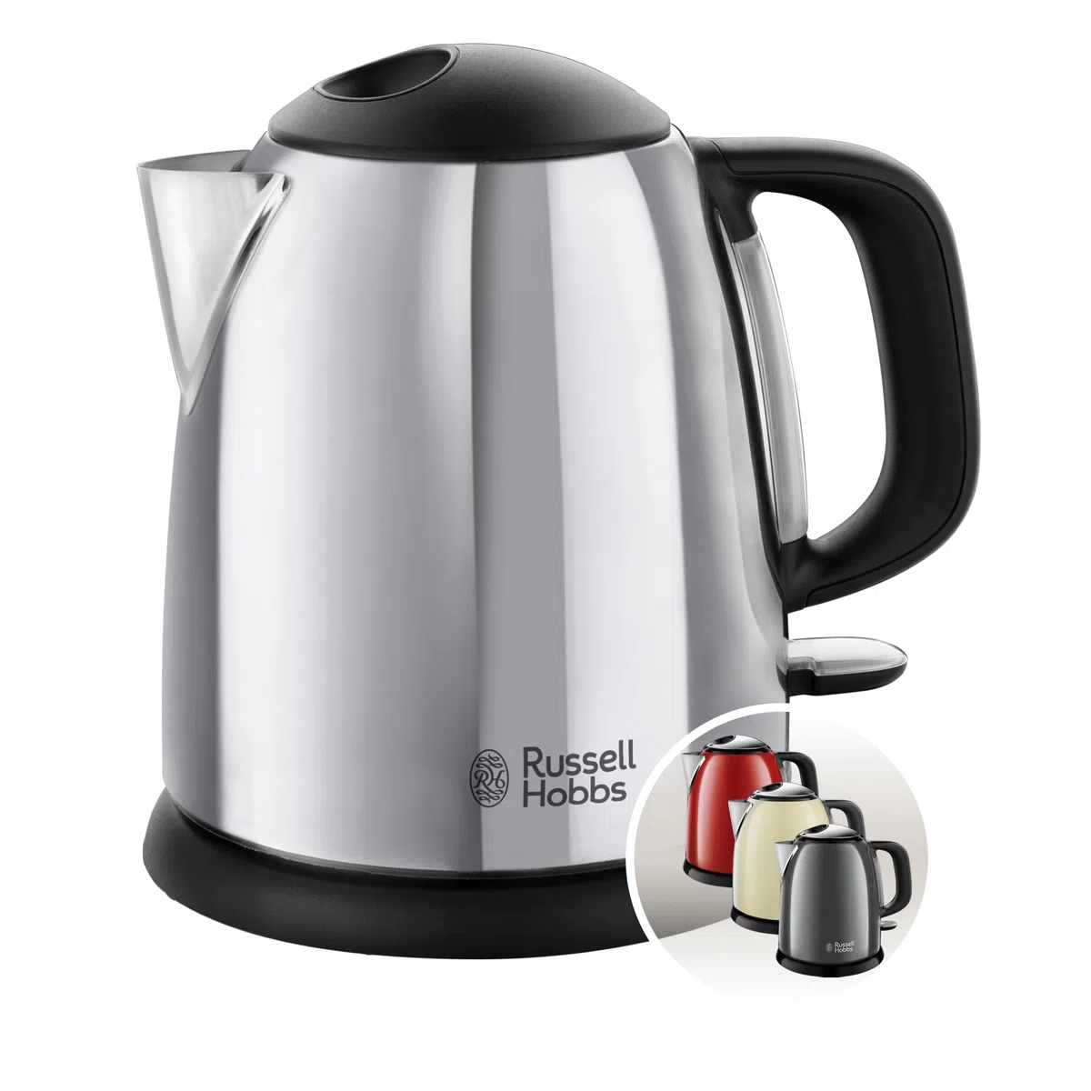 Russell Hobbs Bollitore Elettrico Compatto 1 L in Acciaio Inossidabile, Spegnimento Automatico, Filtro Anticalcare Rimovibile, Base Girevole 360°, Design Salvaspazio – Victory 24990-70