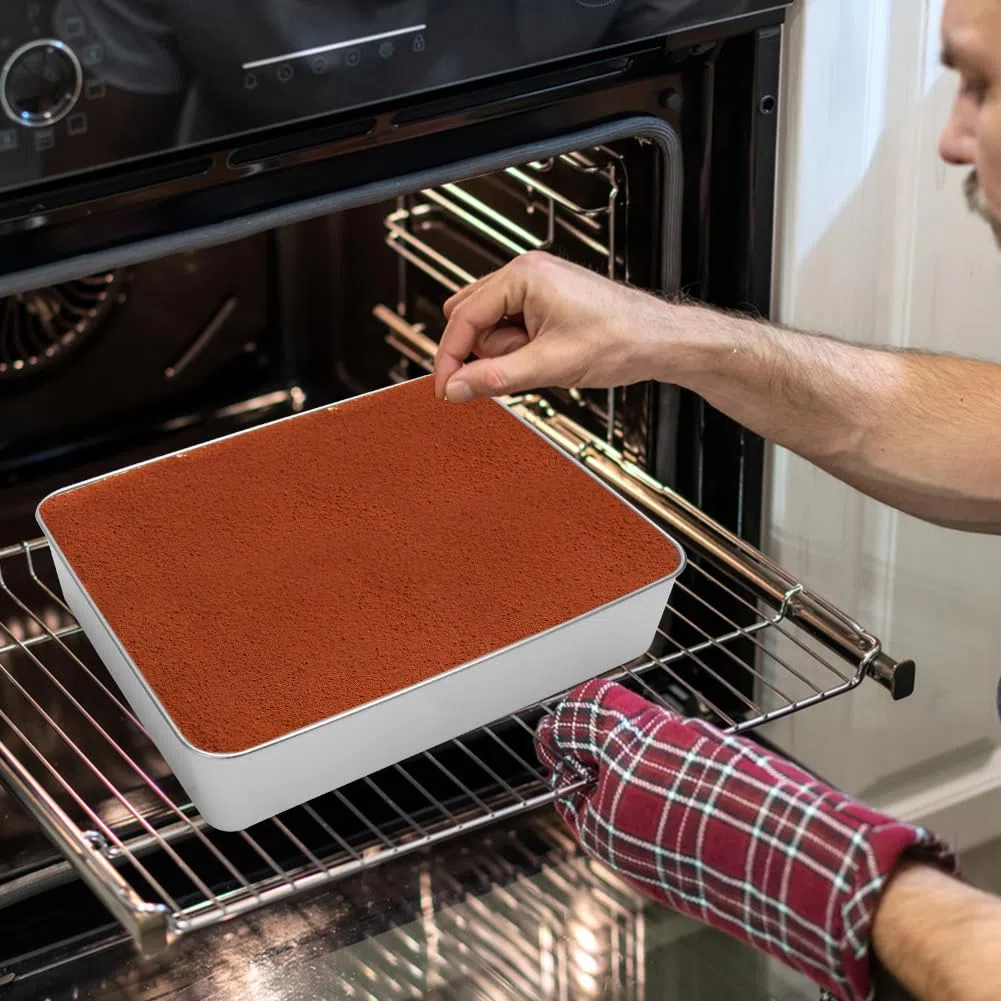 Gohytal Teglia da forno in acciaio inox con coperchio ermetico, 2 spatole per torte, teglia rettangolare per arrostire, lavabile in lavastoviglie, per casseruole, torte, brownie lasagne