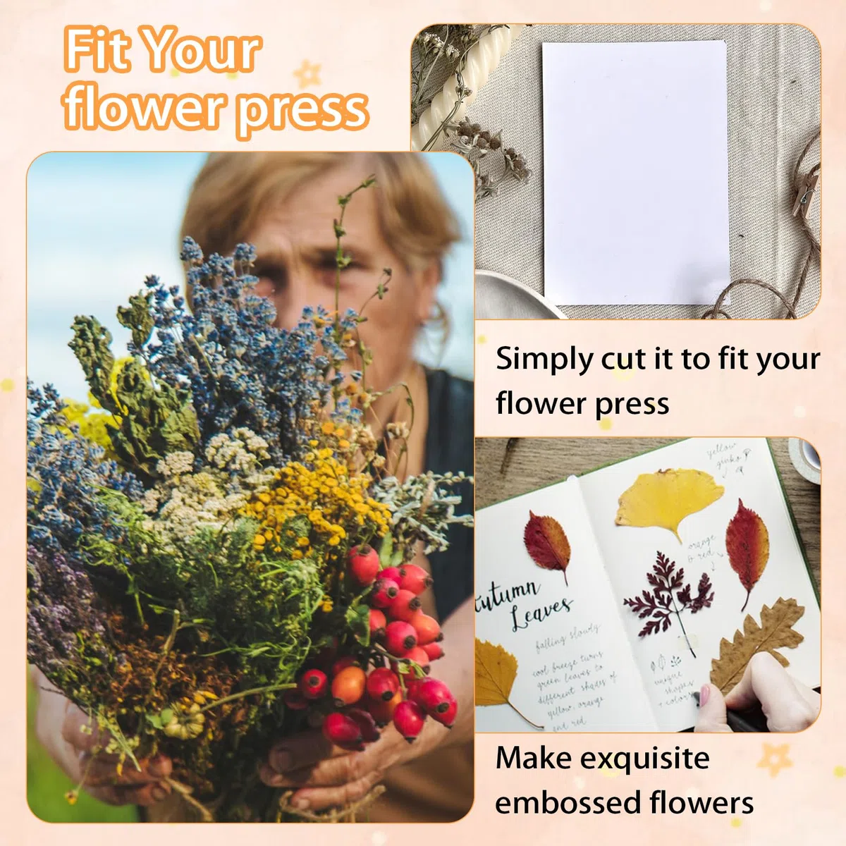 NICENEEDED 50 Fogli di Carta Assorbente per Pressa per Fiori, Carta Assorbente A4 di Grandi Dimensioni, Altamente Assorbente e Riutilizzabile, per La Stampa di Fiori, Erbario Artigianale