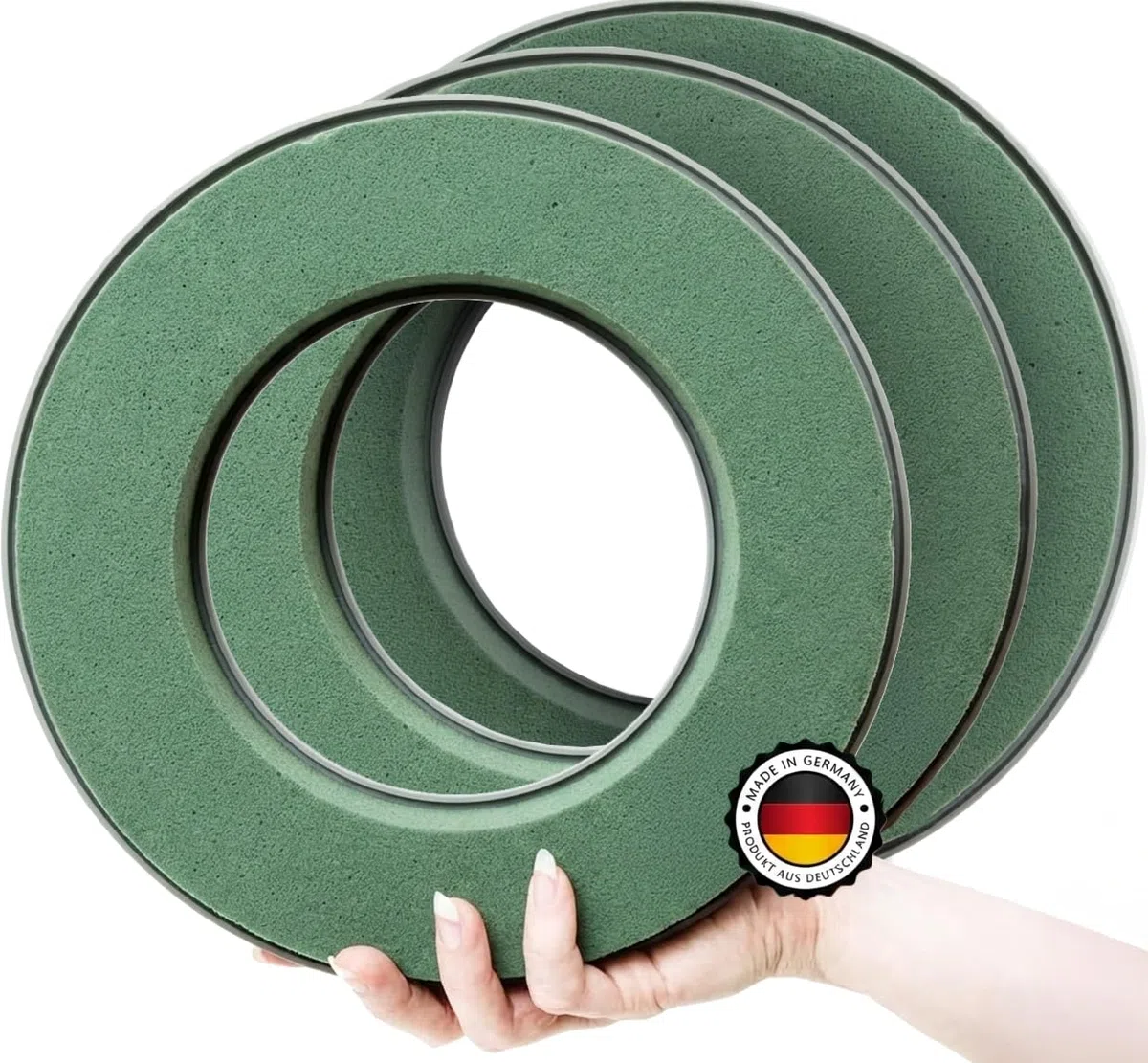 Corona in spugna floreale tonda – Set da 3 pezzi da 25 cm – Spugna da fiorista bagnabile, anello in spugna per composizioni floreali, decorazioni, fai da te per feste e regali, Made in Germany