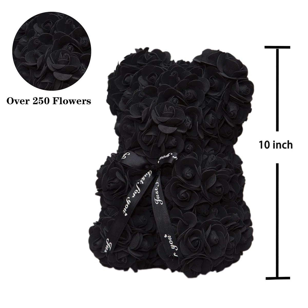 DuHouse Rose Bear Rose Teddy Bear Flower Gift Black Box per San Valentino Anniversario Festa della Mamma Natale, Compleanni Bridal Showers Completamente realizzato a mano 25,4 cm (nero)