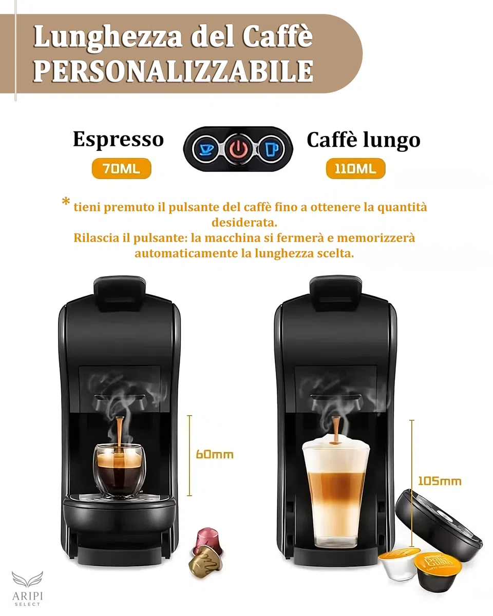Macchina Caffè CIALDE e CAPSULE 7 in 1 Camry – Compatibile capsule Nespresso, Lavazza A Modo Mio, Dolce Gusto, Caffè Cialde ESE 44, Lavazza Blue, Caffitaly, Caffè Macinato – Kit con 10 Capsule Omaggio