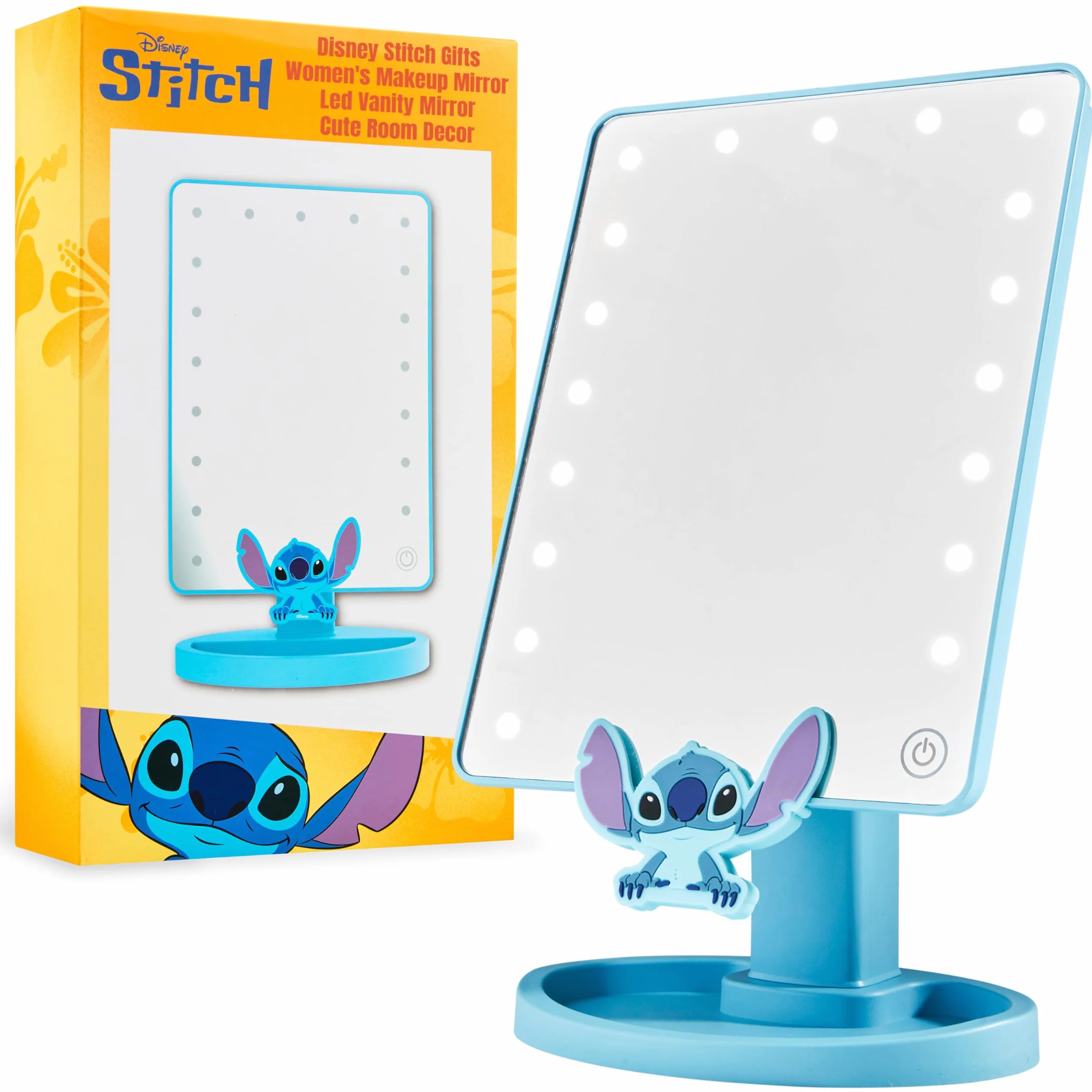 Disney Stitch LED Specchio da Tavolo con Vassoio Portaoggetti - Regalo Donna (Blu)