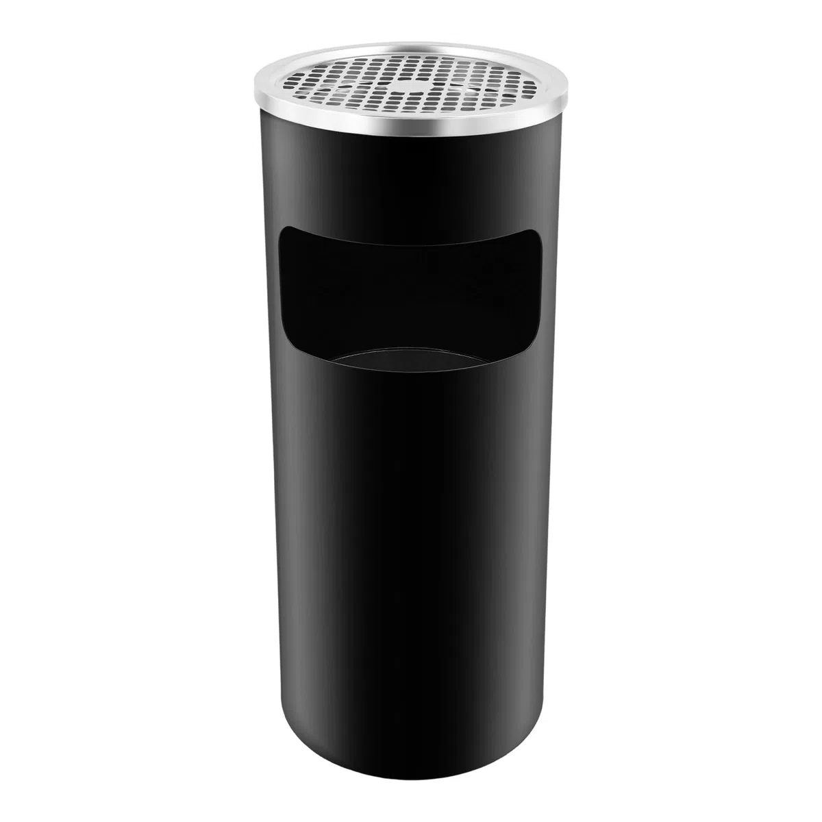 Grande pattumiera da esterno da 15 l, con contenitore interno estraibile, griglia di spinta e anello di peso, cestino cilindrico per giardino, terrazza, hotel e aree pubbliche, colore nero