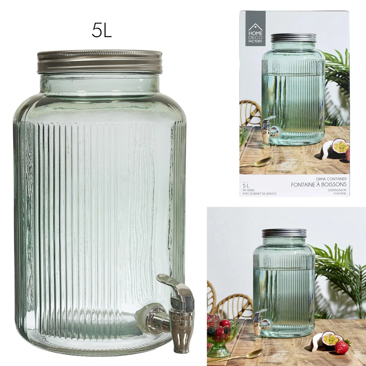 Cook Concept, KA0495, Fontana in Vetro Colorato per Drink e Aperitivi da 5 Litri - Ideale per Cocktail, Birre e Succhi - Design Elegante e Pratico - Verde, 5 Litri