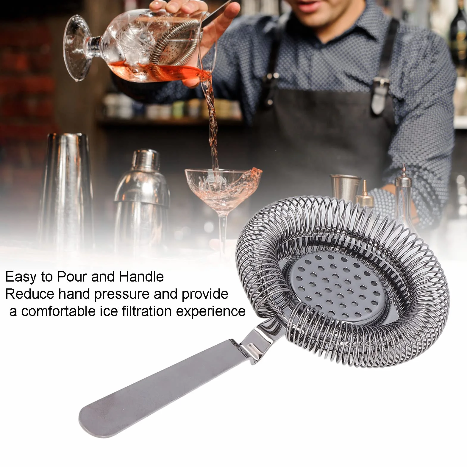 Colino da Cocktail Professionale in Acciaio Inossidabile, Hawthorne Strainer per Bar, Filtro Ghiaccio con Molla Rimovibile - Placcato Nero