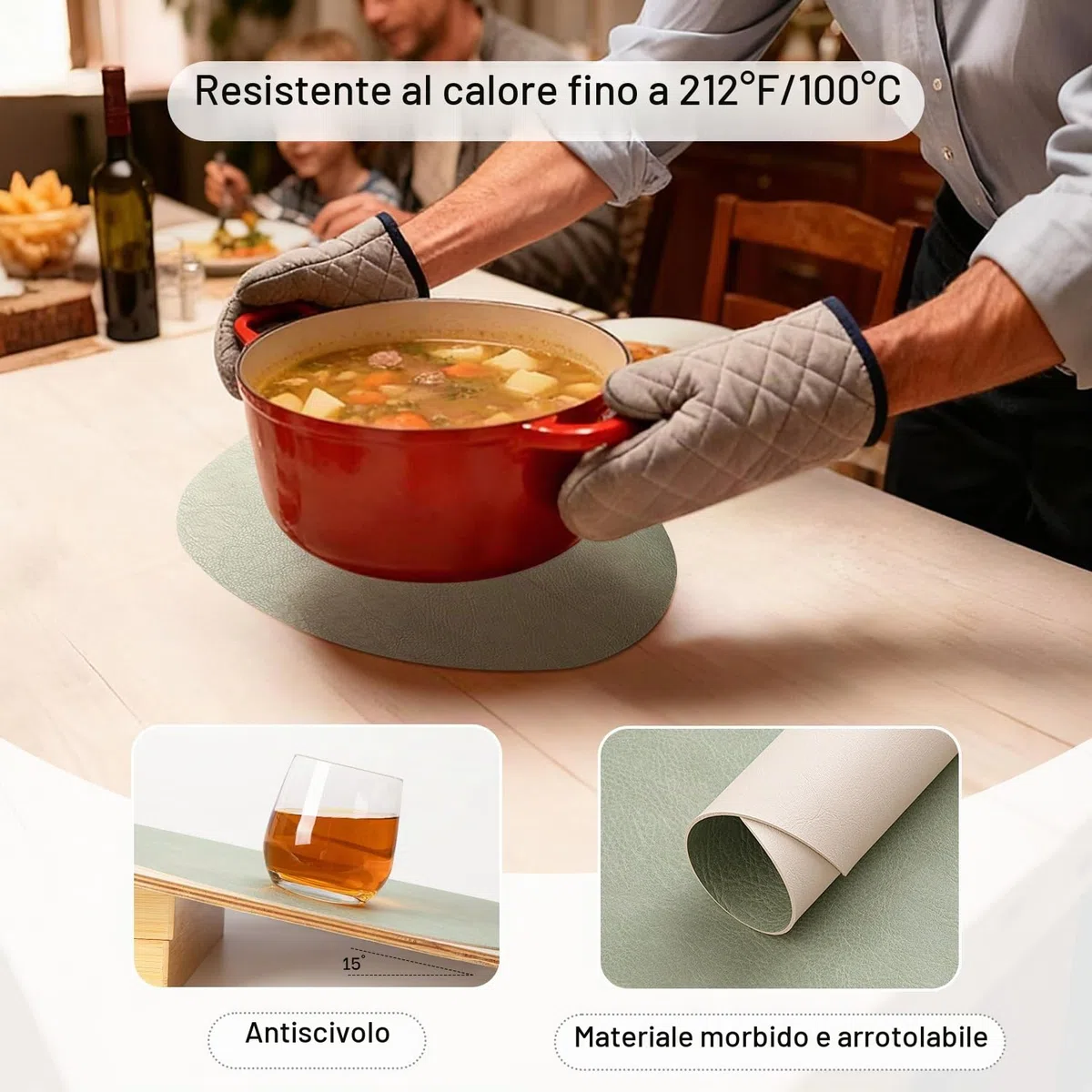 Tovagliette Americane lavabilie e Sottobicchieri Ovale Set di 6, Tovagliette Colazione Plastica Facile Pulire Bifacciale Antiscivolo Impermeabile