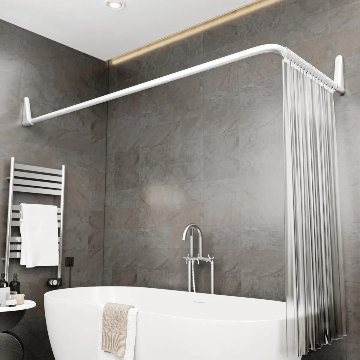 Erica - Asta da Doccia angolare 70x90/70x160 cm, Montaggio a Parete per Angoli o vasche, Montaggio Senza Supporto a soffitto, Rivestimento in Plastica Bianco Senza PVC