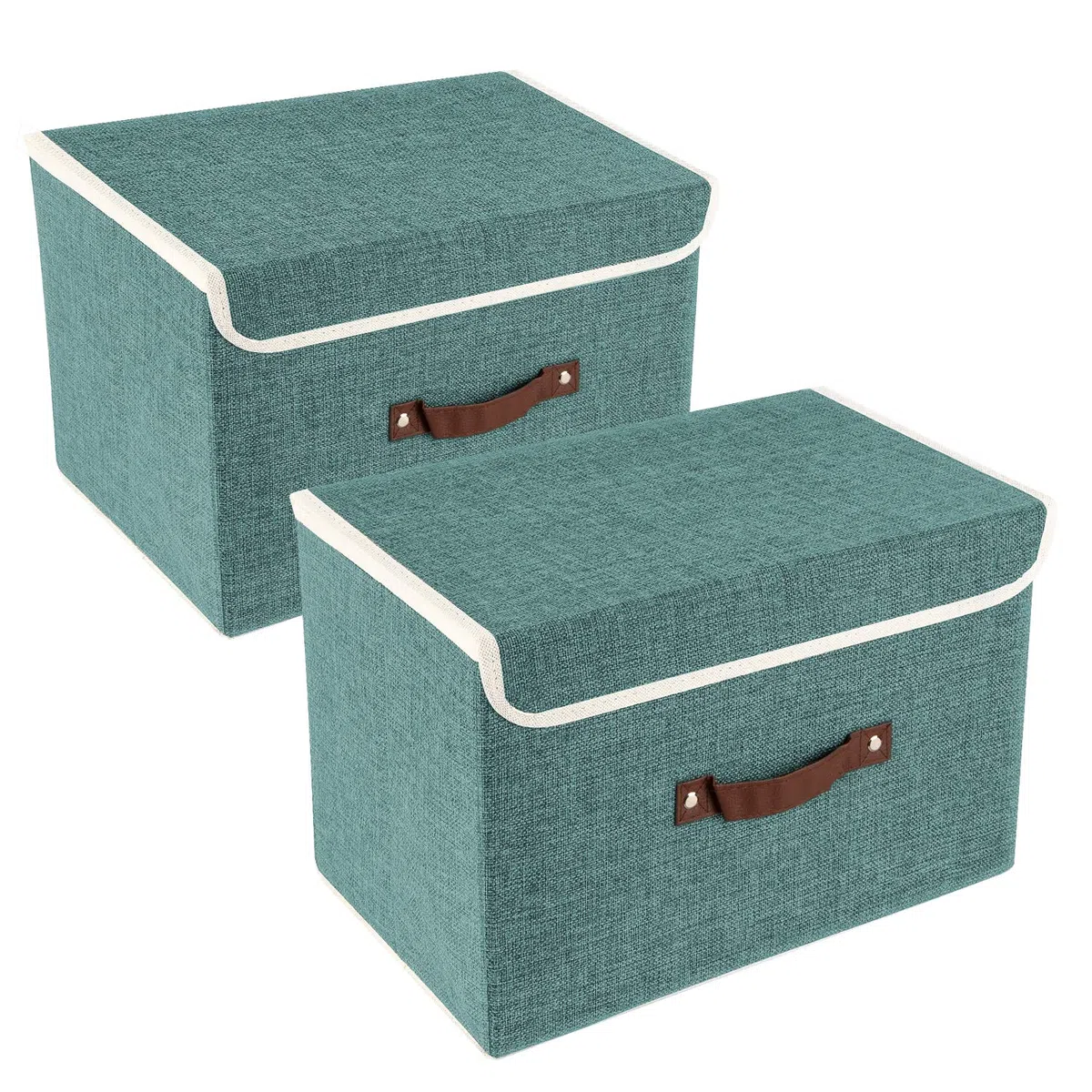 TYEERS Scatole Portaoggetti Tessuto, Lavabile, Scatole con Coperchio Pieghevole, 38x25x25 cm, Set di 2, Aqua Deep