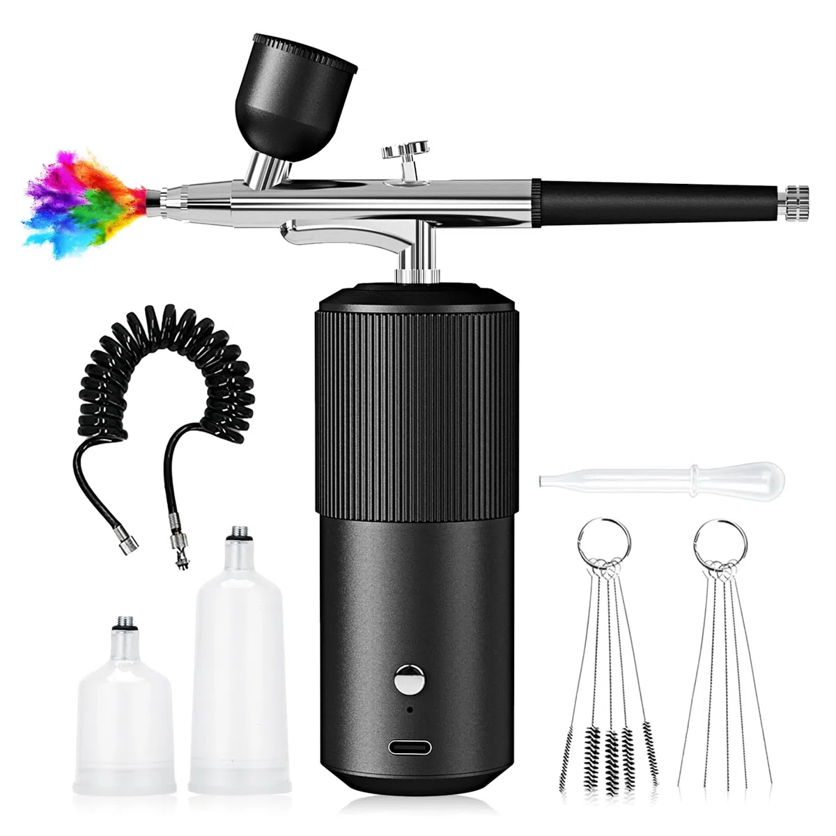 Set Aerografo, Kit Aerografo, Set Aerografo Senza Fili, Aerografo Con Compressore USB Ricaricabile, Kit Aerografo Con Compressore Per Pittura Di Modelli, Trucco, Barbiere, Decorazione Di Torte (Nero)