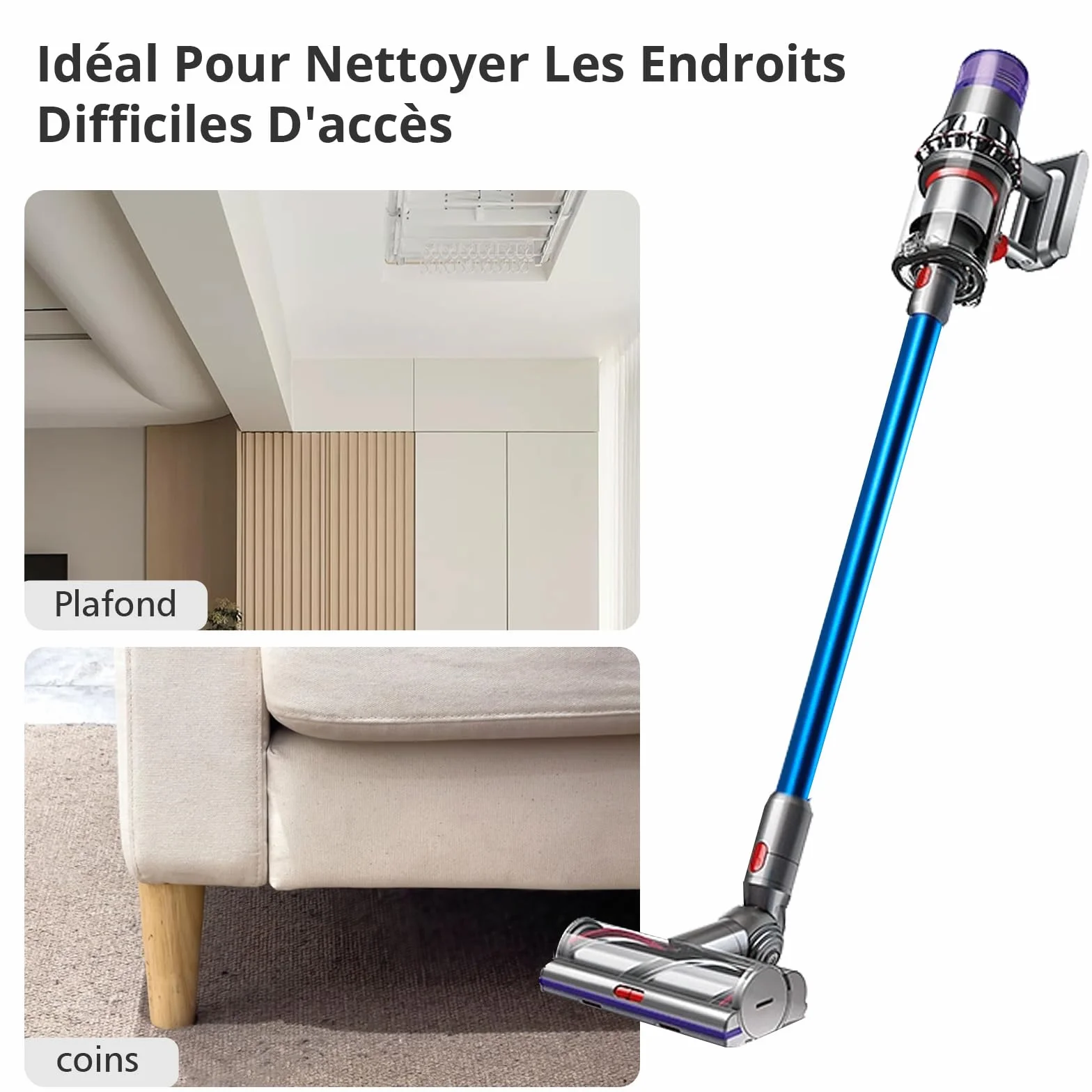 Tubo Telescopico per Dyson V7 V8 V10 V11 V15, Tubo di Prolunga Rigido Compatibile, Aspirazione a Collegamento Rapido con Due Spazzole 2 in 1, Blu