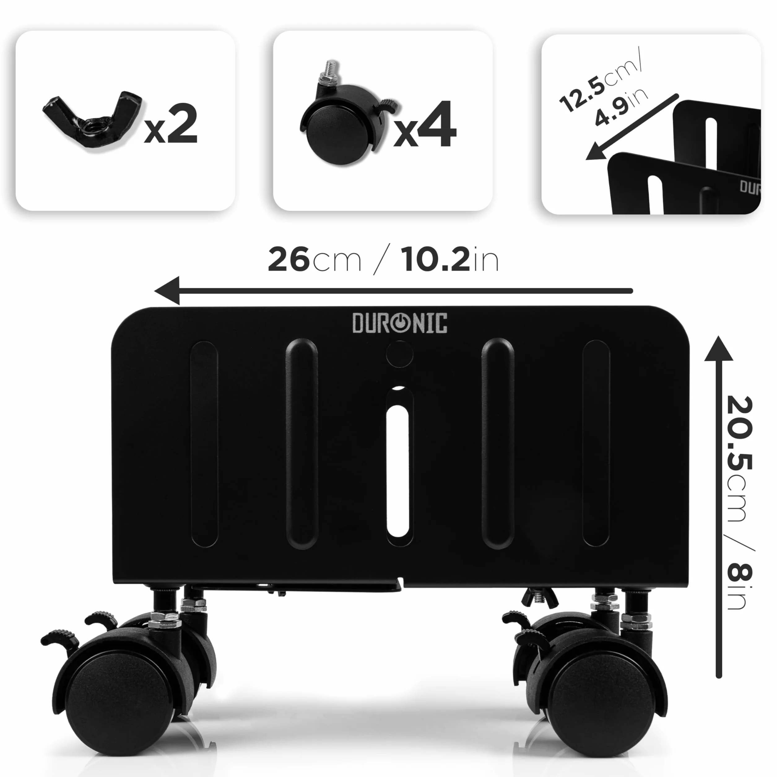 Duronic DMHD2 carrello per computer | Supporto per CPU con 4 rotelle | Regolabile | Compatibilità universale | Sostegno per torre sotto la scrivania | Rotelle bloccabili