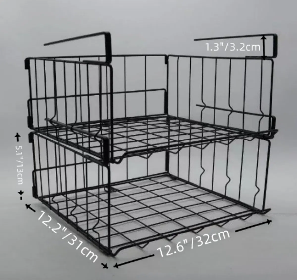 2 Pezzi Cesto Portaoggetti Pieghevole, Scaffale Sotto Cabinet Pieghevole Metallo Cestino da Appendere per Cucina, Armadio, Dispensa, Ufficio, Bagno, libreria (Nero)
