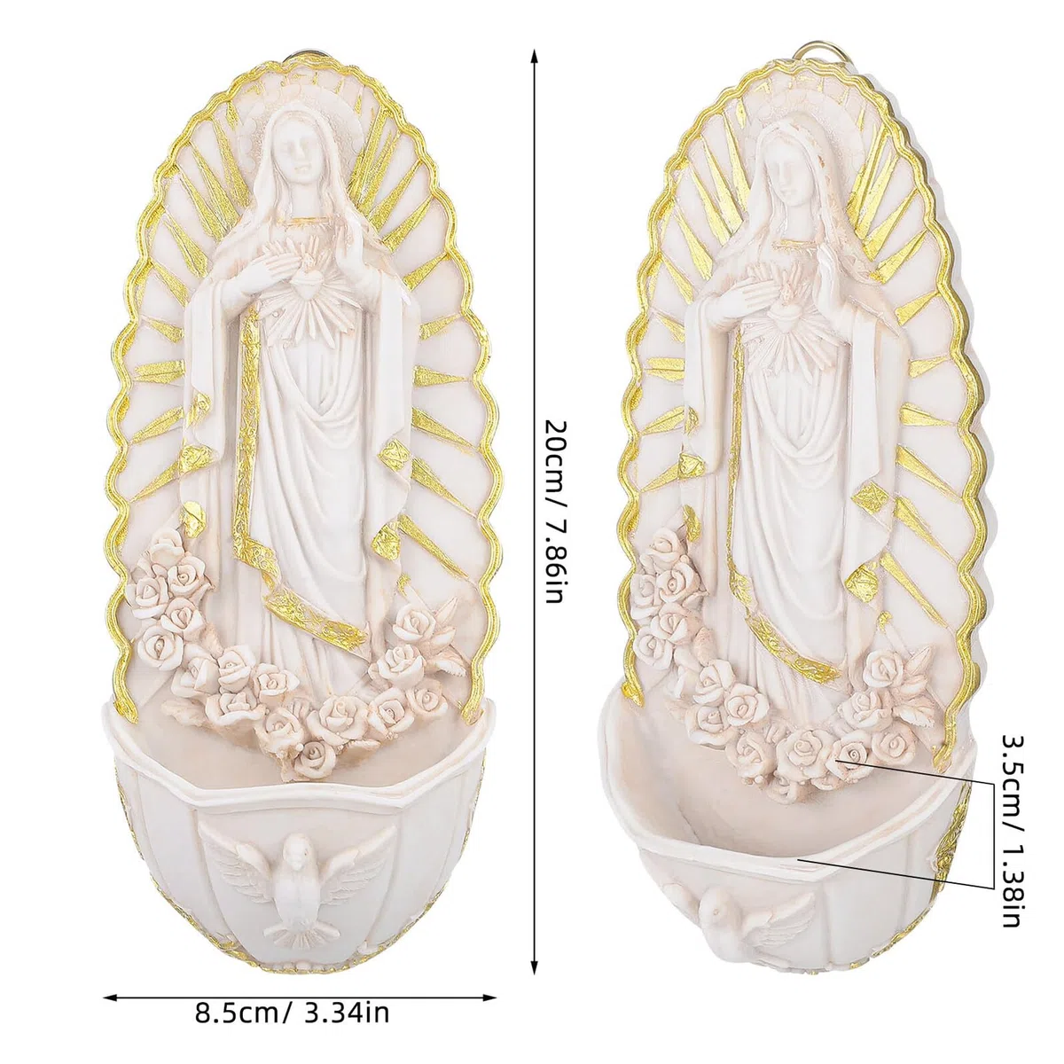 Acquasantiera da Parete in Resina Decorazioni Cattoliche della Madonna di Guadalupe Decorazione Murale per Ingresso e Chiesa Ornamento Sacro Riutilizzabile per Ambienti