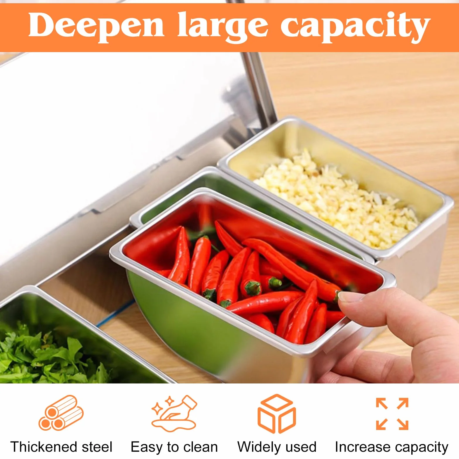 Contenitore per ingredienti in acciaio inox, 4 scomparti, 450 ml, con coperchio, 30 x 14 x 8 cm, per cocktail, spezie, barbecue, porta pizza, frutta, contenitore per alimenti per gastro cucina bar