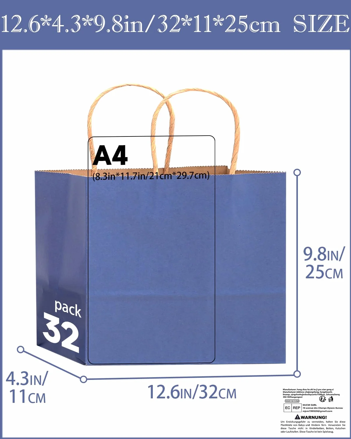 Gcardist 32 sacchetti di carta da regalo, 32 x 25 x 11 cm, grandi sacchetti regalo con manici, 16 diversi colori per anziani (12,6 x 10 x 4,3 pollici, larghi)