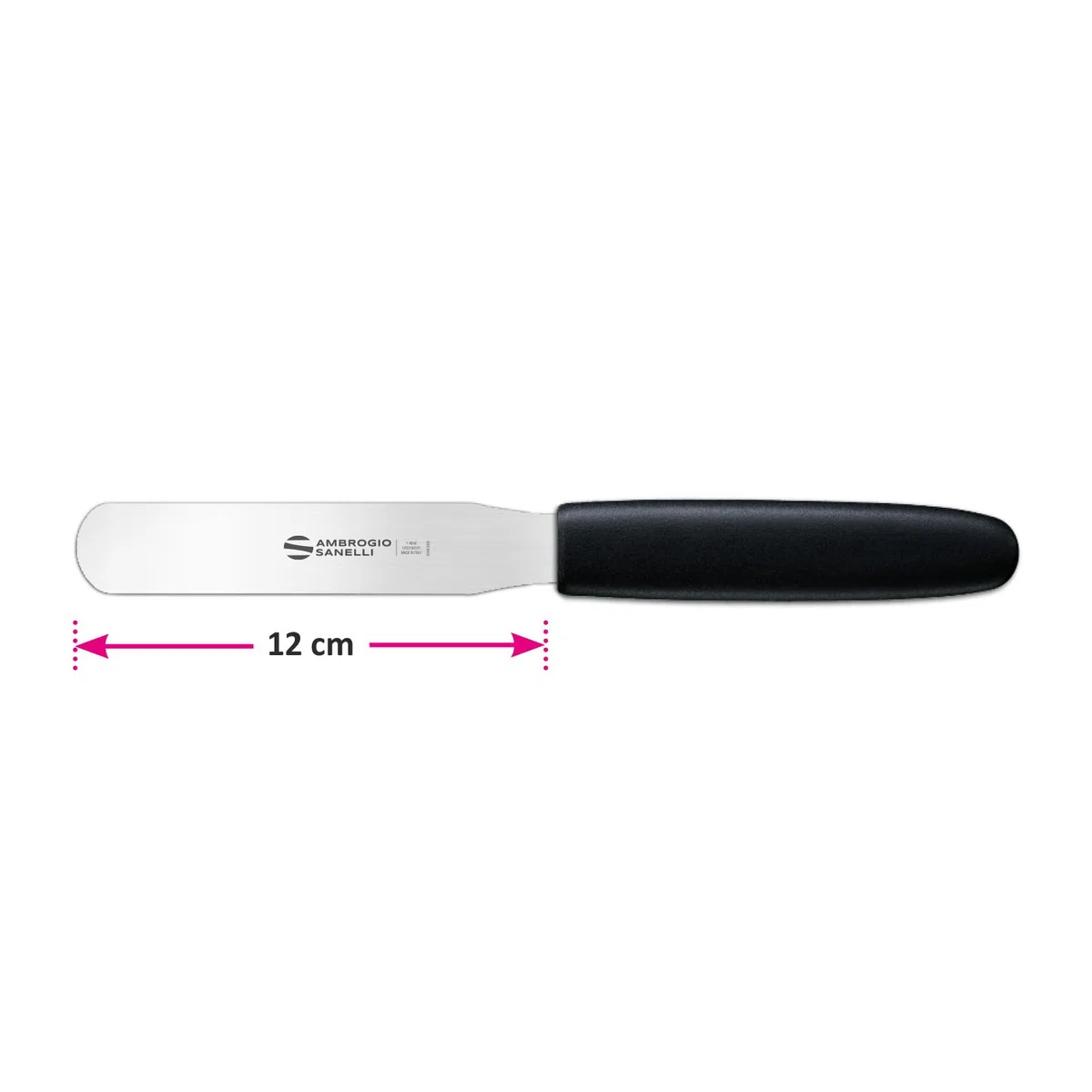 Ambrogio Sanelli - Linea Supra - Spatola di precisione retta cm 12 in Acciaio Inox di alta qualità e Manico Ergonomico in SEBS, Attrezzatura Professionale per Chef, Pasticcieri e Panificatori.