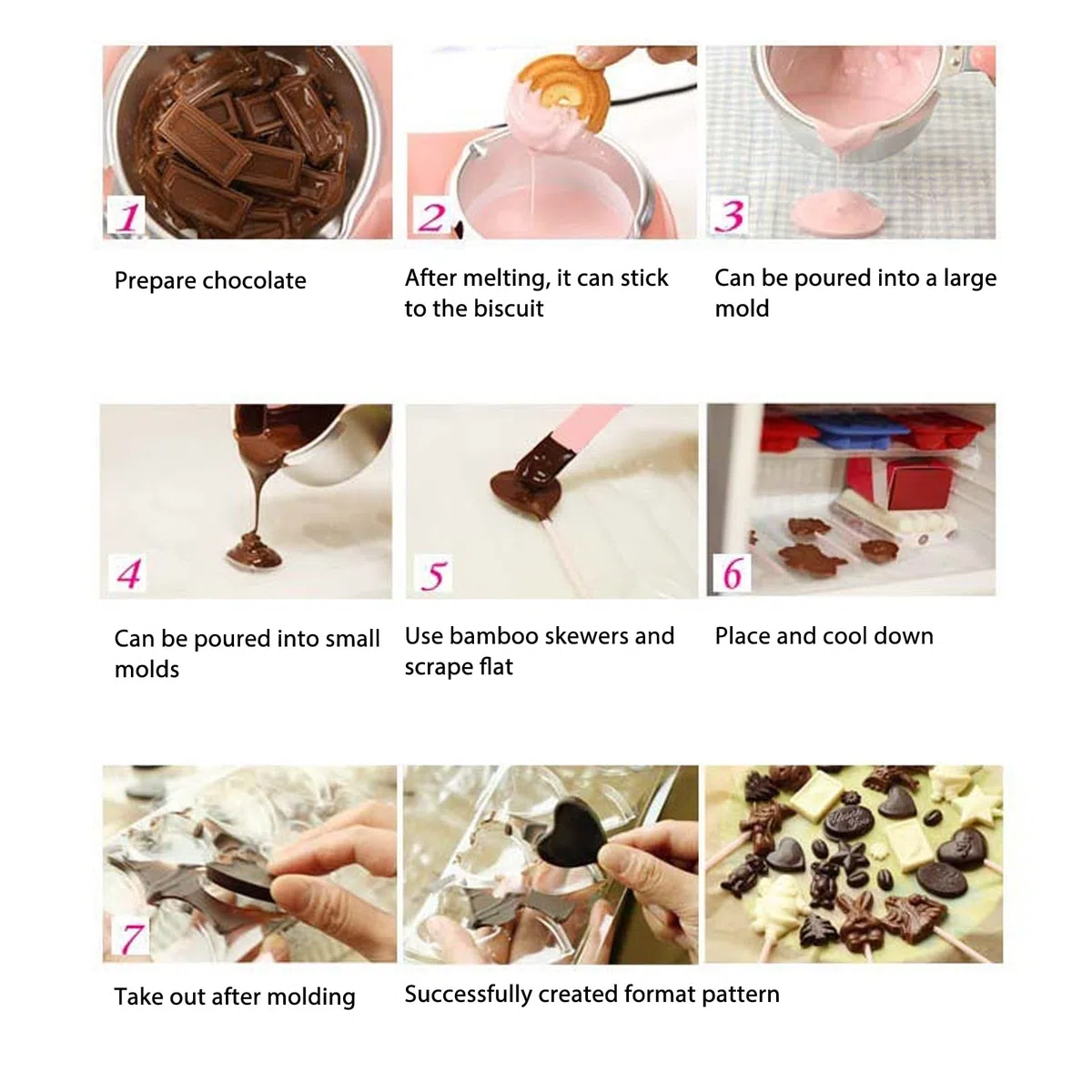 Set per Doppia Fonduta di Cioccolato Elettrico, Sciogli Cioccolato Elettrico Piccolo Bagnomaria per Cioccolato con Set di Stampi Fai-Da-Te per Cioccolato Caramella Burro Formaggio Caramello (EU-Rosa)