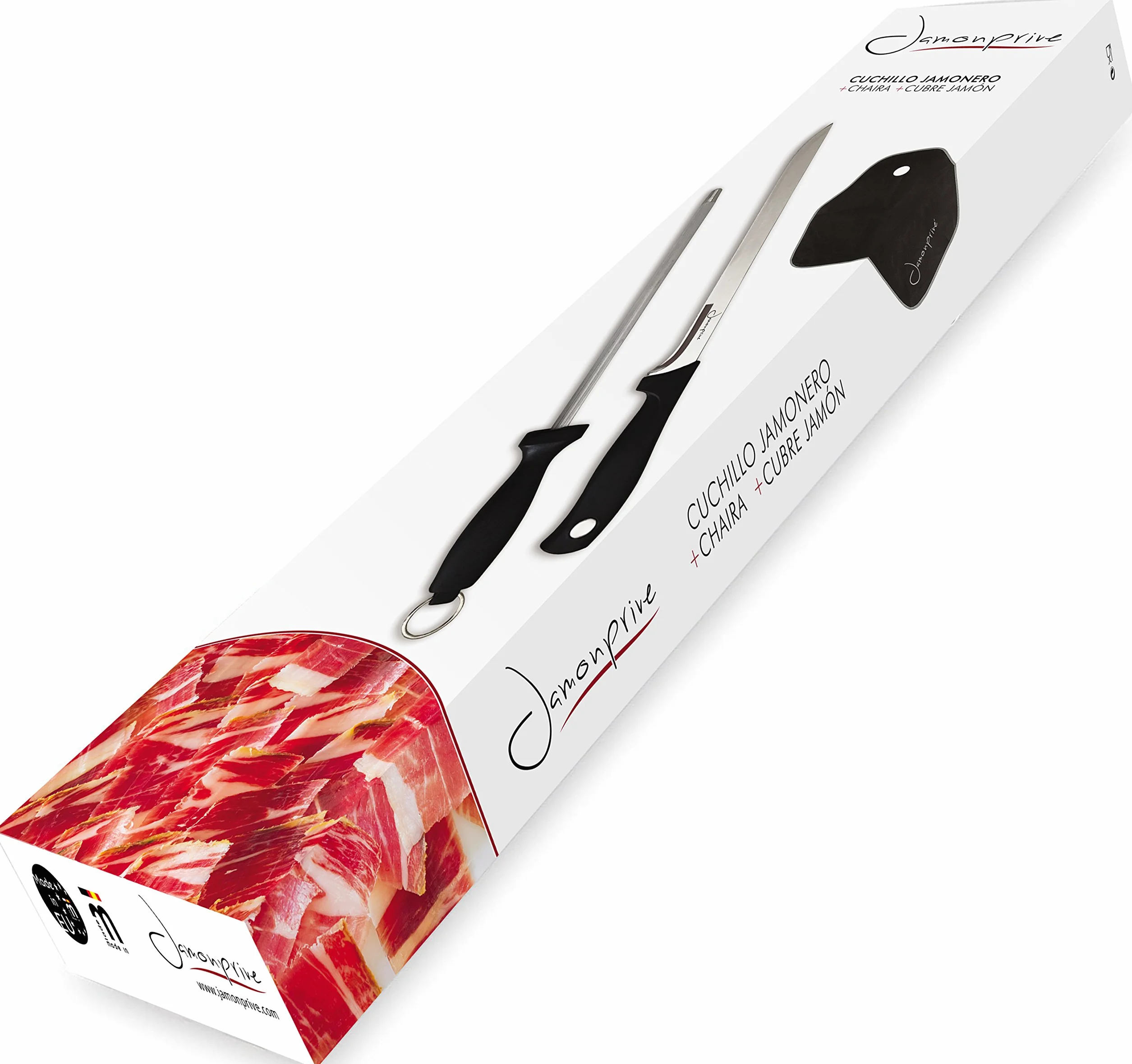Coltello da Prosciutto con Affilacoltelli e Copri Prosciutto - Set Ideale per Tagliare il Prosciutto Italiano, il Prosciutto Serrano e il Jamon Pata Negra Iberico
