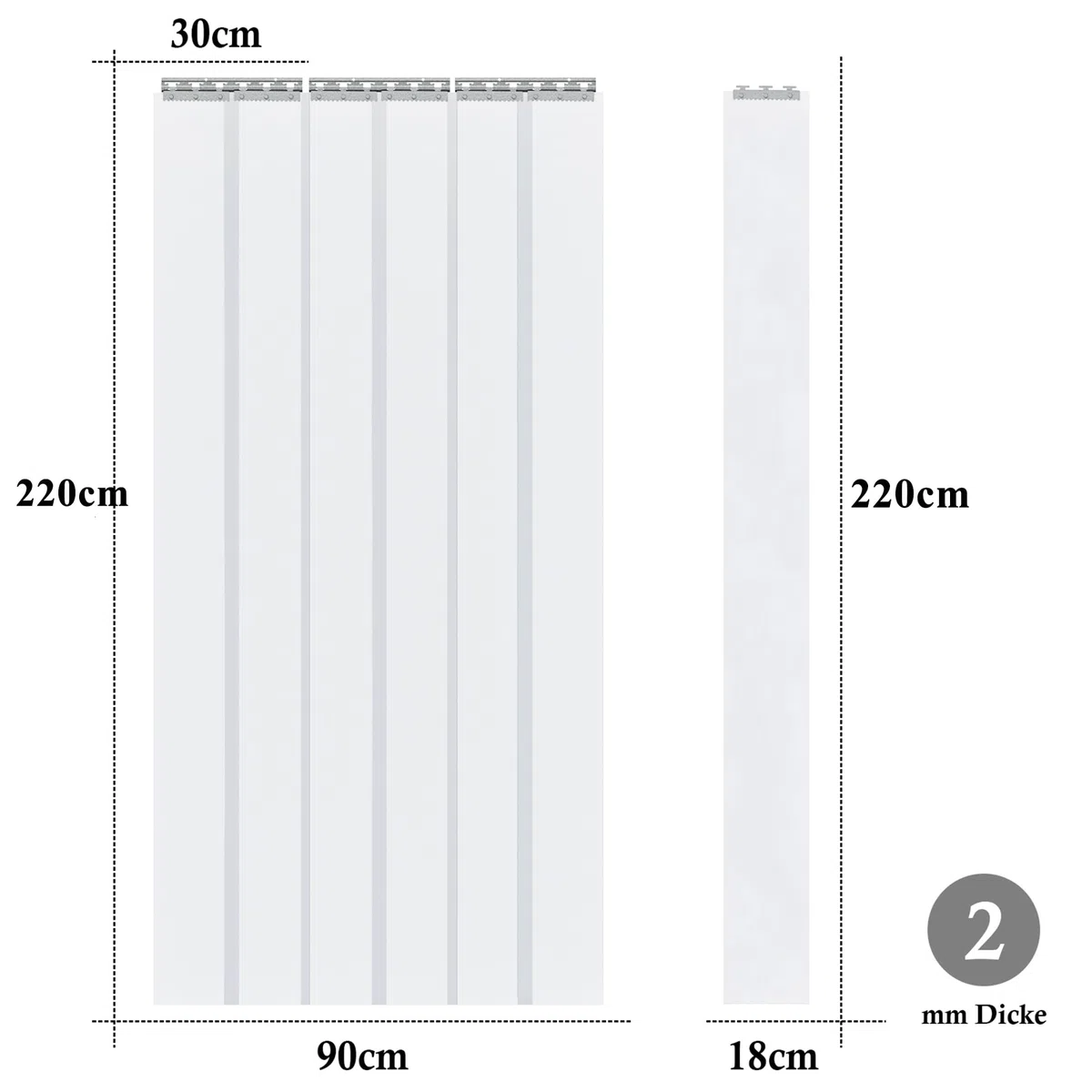 bimiti Tenda a lamelle in PVC, 90 x 220 cm, trasparente, a strisce, in PVC, antivento, impermeabile, per camere, negozi, supermercati, frigoriferi