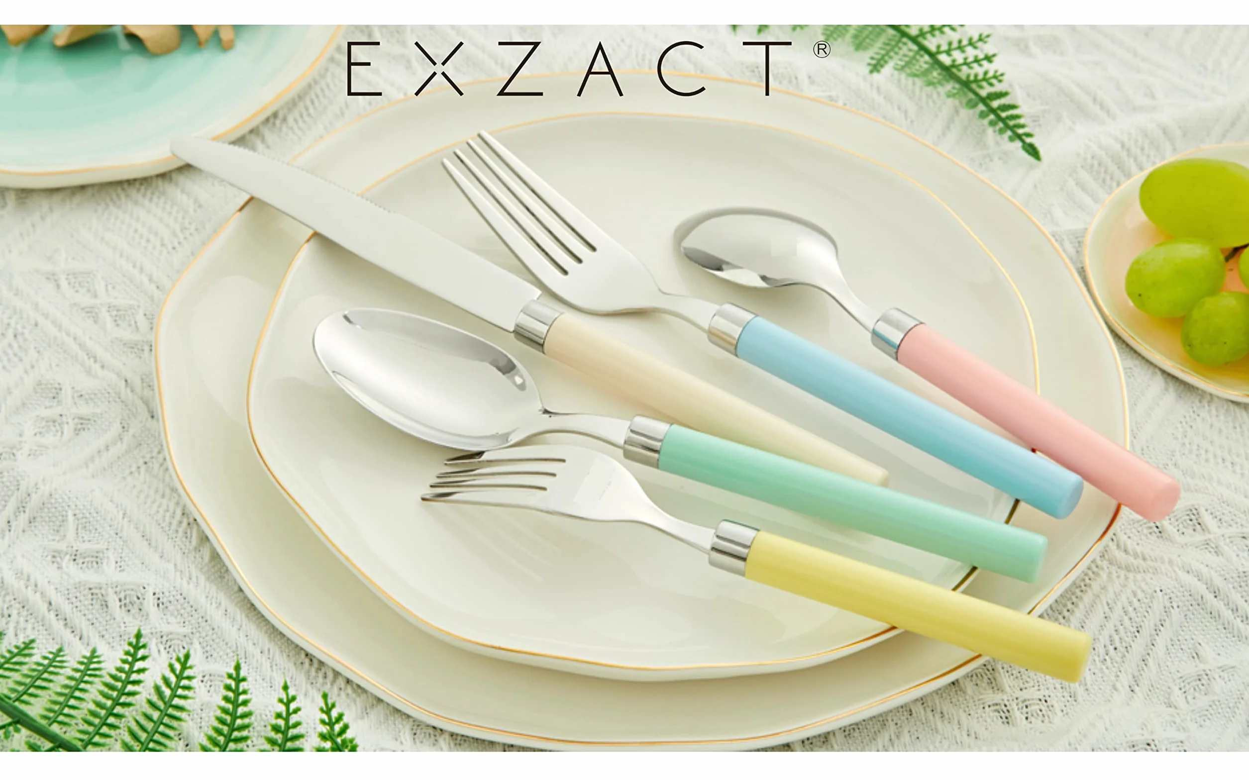 Exzact Set di posate 20 pezzi in acciaio inox, Lavabile in lavastoviglie, colori misti