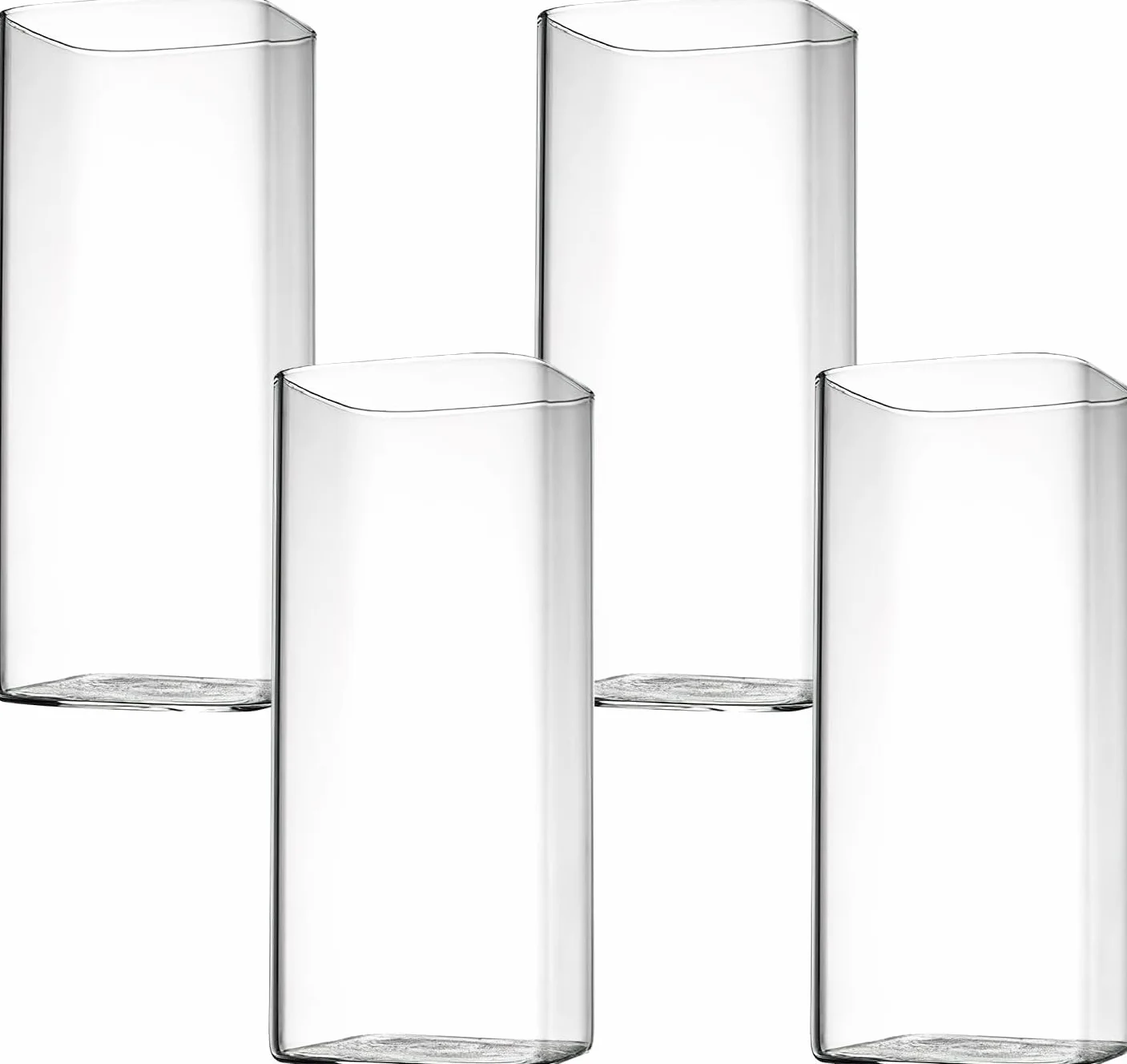 HENGBIRD Bicchieri da Long Drink Trasparenti 400 ml, Set 4 Pezzi, Sottili Quadrati in Vetro Borosilicato, Eleganti per Acqua, Succo, Birra, Bevande e Cocktail Mojito