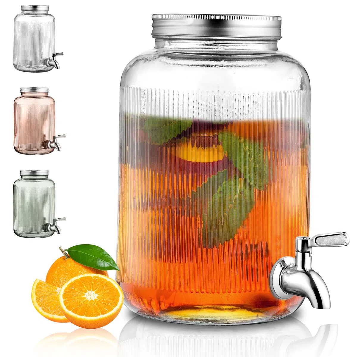Berglander Frigo dispenser bevande in vetro, distributore di bevande 4L con rubinetto in acciaio inossidabile a tenuta stagna per barbecue, picnic, festa in piscina ed eventi sociali (Trasparente)