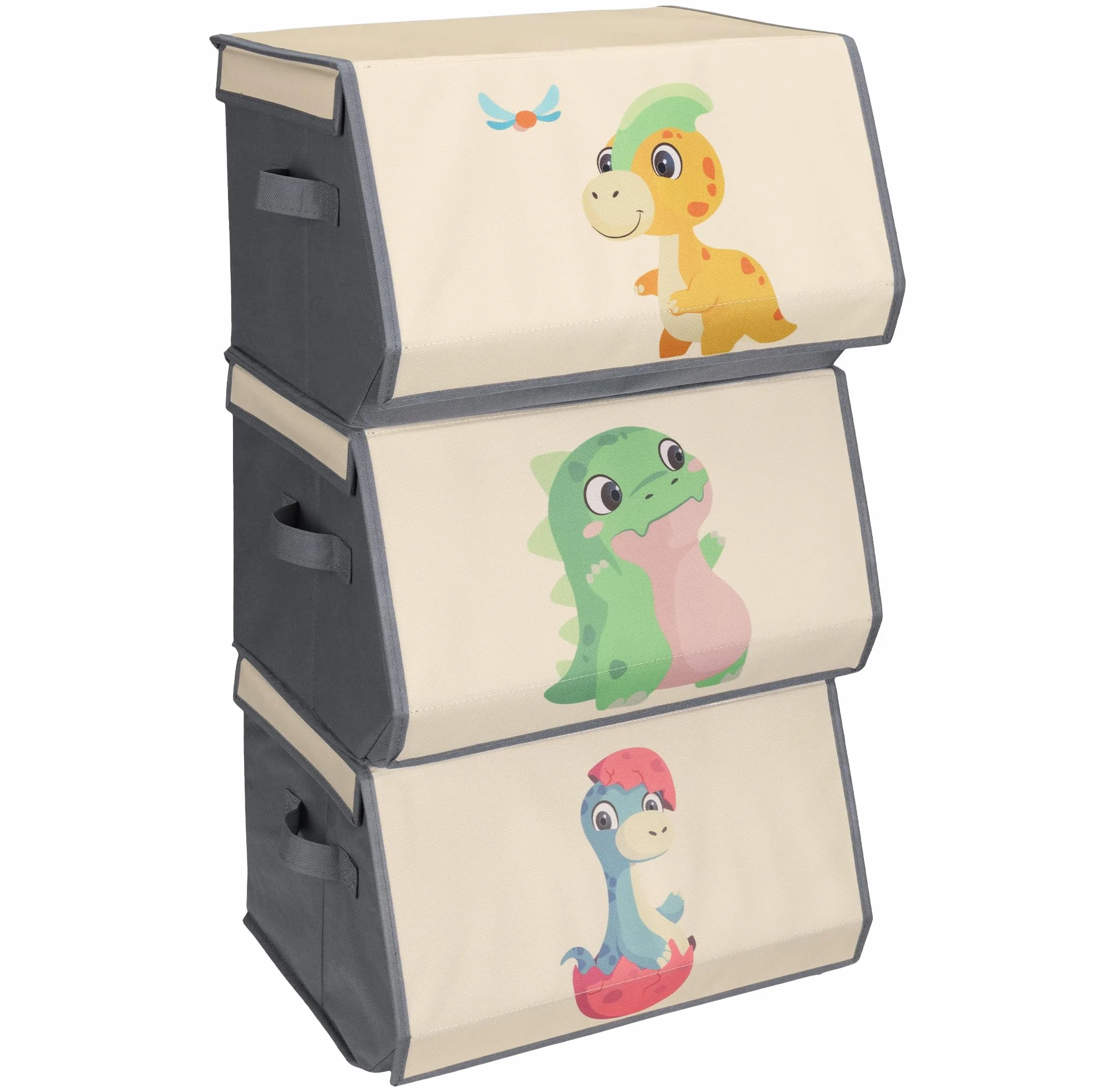 Navaris Porta Giochi Bambini Contenitori - Set di 3 Scatole Portagiochi Bambini Contenitori - Scatola Porta Giochi - Box Contenitore Giocattoli - Impilabili e Capienti - Design con Dinosauri