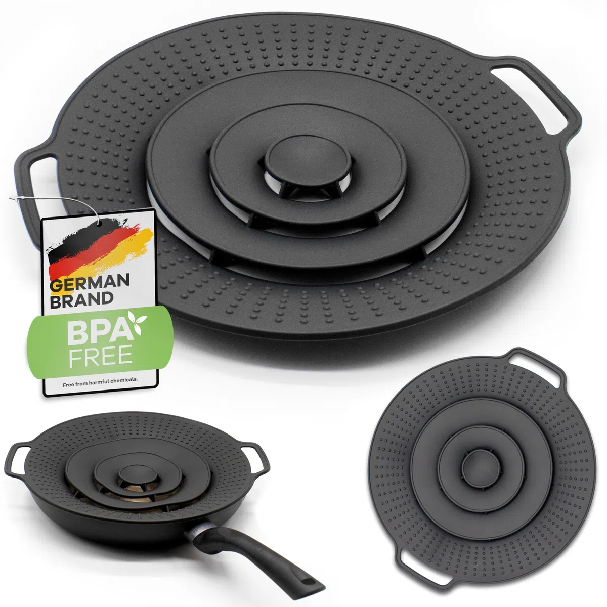 Coperchio Universale e Paraspruzzi in Silicone per Pentole e Padelle da 15-25 cm – Sicuro per gli alimenti - Previene l'ebollizione – coperchi in silicone, Paraschizzi padella, Pentola