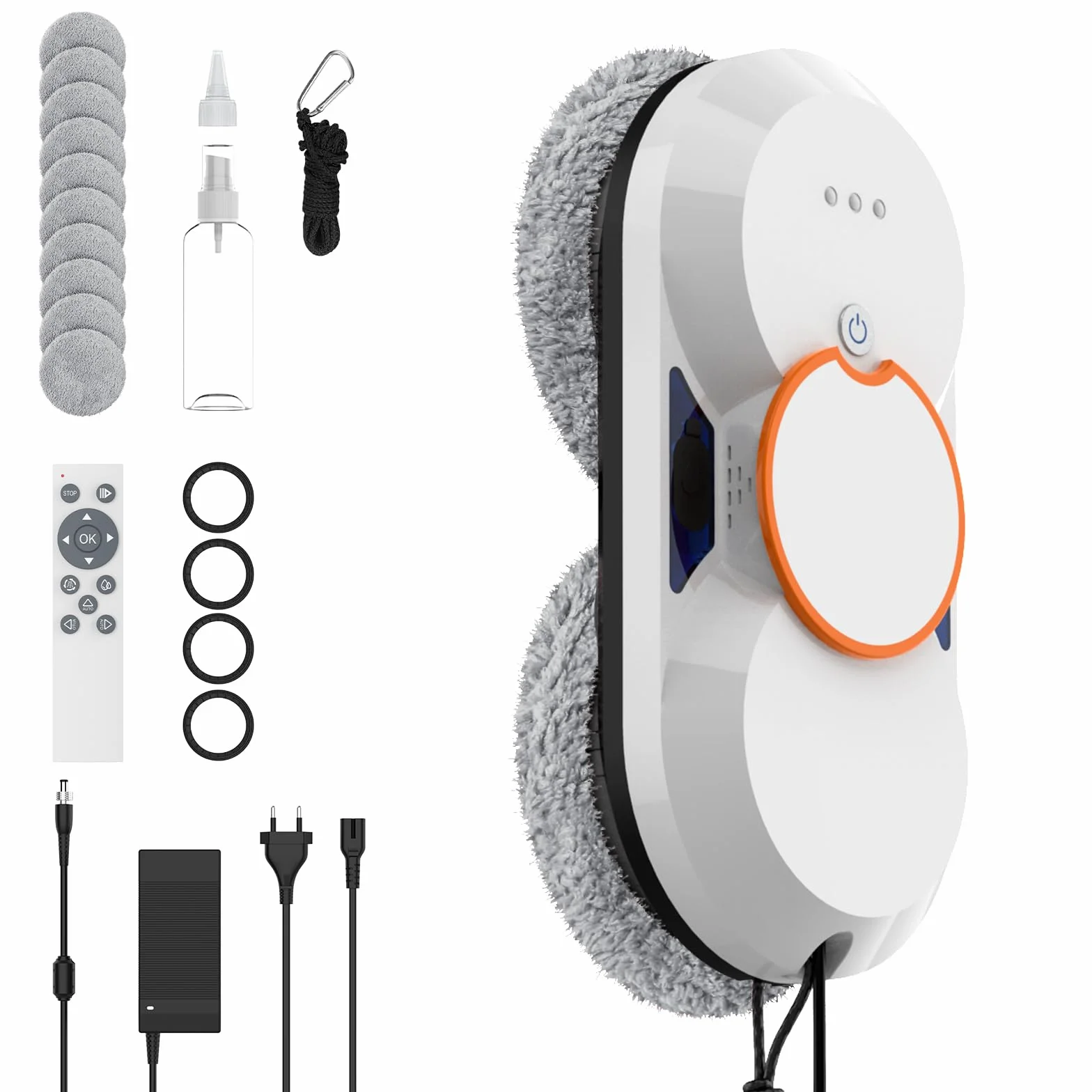 IERAKOR Robot Lavavetri Elettrico, Pulisci Vetri Automatico 5600Pa | Doppio Spruzzo D'Acqua, 3 Modalità, Navigazione Intelligente, Sicurezza UPS, 8 Panni Inclusi, Telecomando