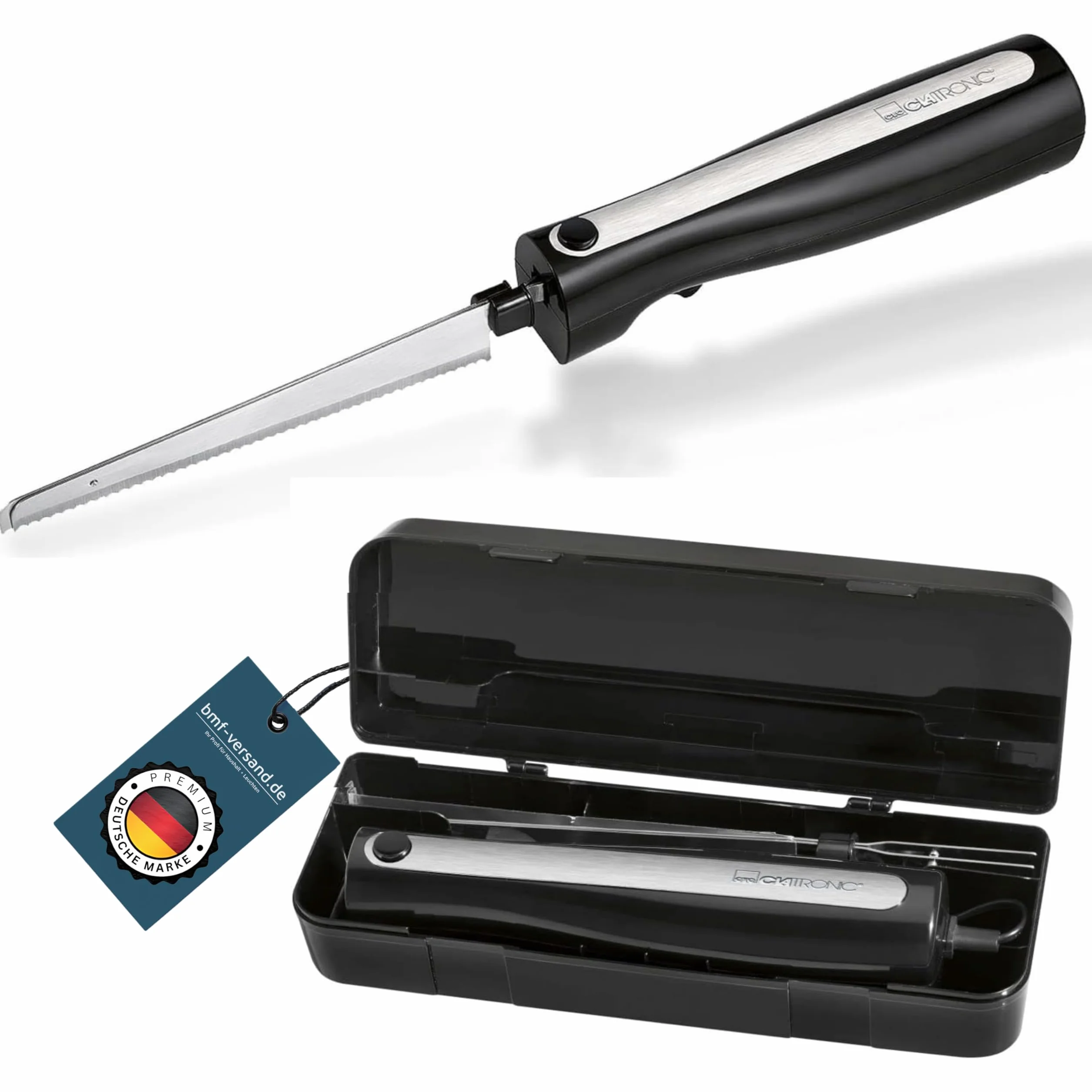 Coltello elettrico per pane di carne con doppie lame in acciaio inossidabile, inclusa scatola e panno per la pulizia - potente motore da 120 watt - silenzioso, lavabile in lavastoviglie