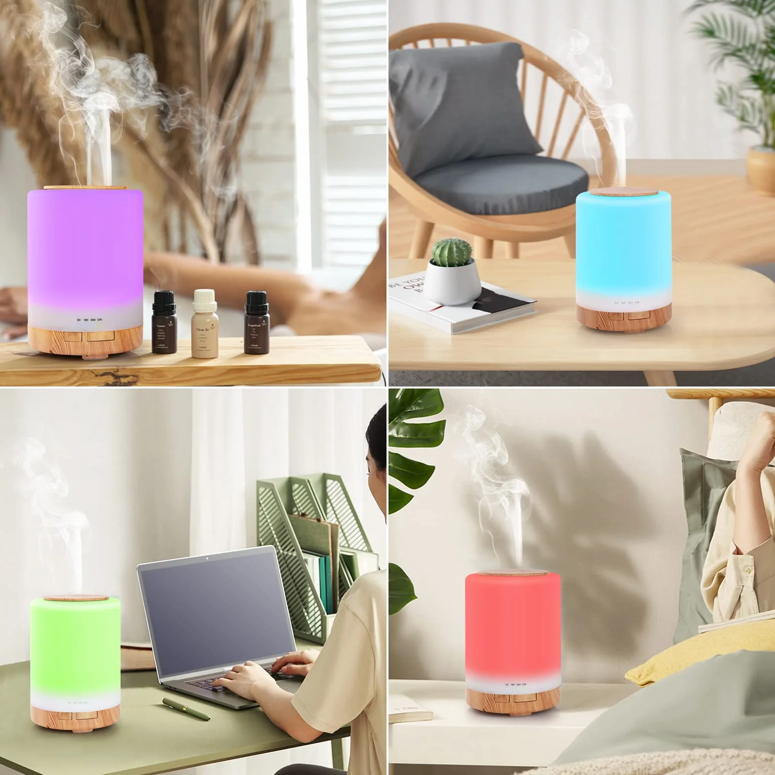 WD&CD Diffusore di Aromi, 300ml Umidificatore Ultrasuoni con Telecomando/7 LED Colori/Spegnimento Automatico, Diffusore di Oli Essenziali per Spa,Yoga,Camera da Letto - Venatura del Legno Chiaro