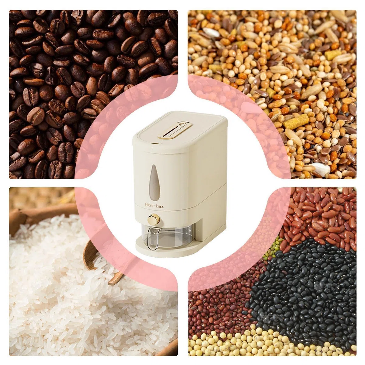 lyanny Contenitore Riso - Dispenser Ermetico Capacità 5 Kg - Con Misurino Incluso Contenitore Per La Conservazione Dei Cereali - Per Casa, Cucina E Piano Di Lavoro Cereali, Avena, Soia, Mais E Cibo