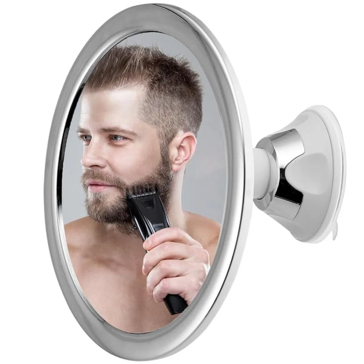 Specchio Doccia con Ventosa, Piccolo Specchio Da Bagno A Parete Senza Adesivo,Specchio Barba In Plastica Infrangibile, Specchi da Barba Antiappannamento, 17 inch(Cerchio)
