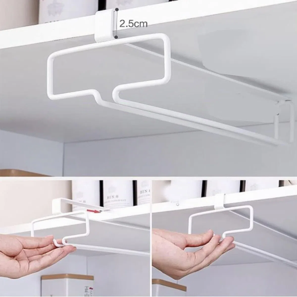4 Pezzi Porta Bicchieri da Vino Sospeso Supporto per Calici di Vino Sottopensile Rack per Calici Senza Foratura Scolabicchieri Vino in Metallo per Bar Ristorante Cucina (Bianco)