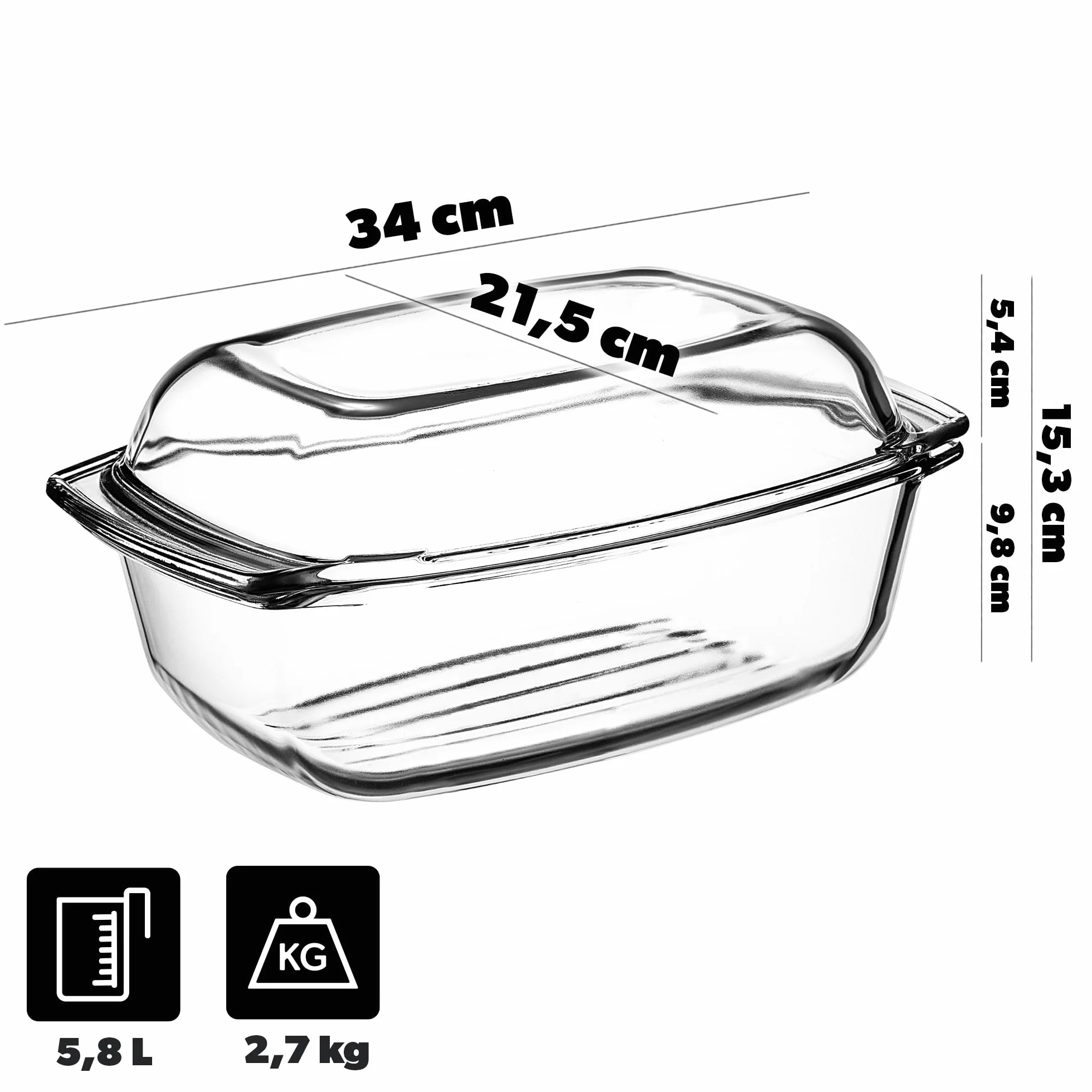 KADAX Pirofila in Vetro con Coperchio Resistente al Calore - Rettangolare - Cottura al Forno - Recipiente Ignifugo per Lasagne e Arrosti con Coperchio Protettivo su Misura