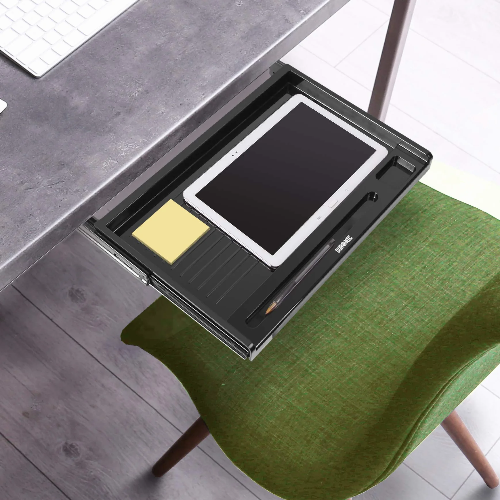 Duronic DKTSX2 Cassetto Porta Tastiera Sotto Scrivania, Supporto Mini Tastiera e Mouse Estraibile 47x31 cm, Organizer con 3 Scomparti, Migliora Postura, Facile da Installare, Per Mini keyboard