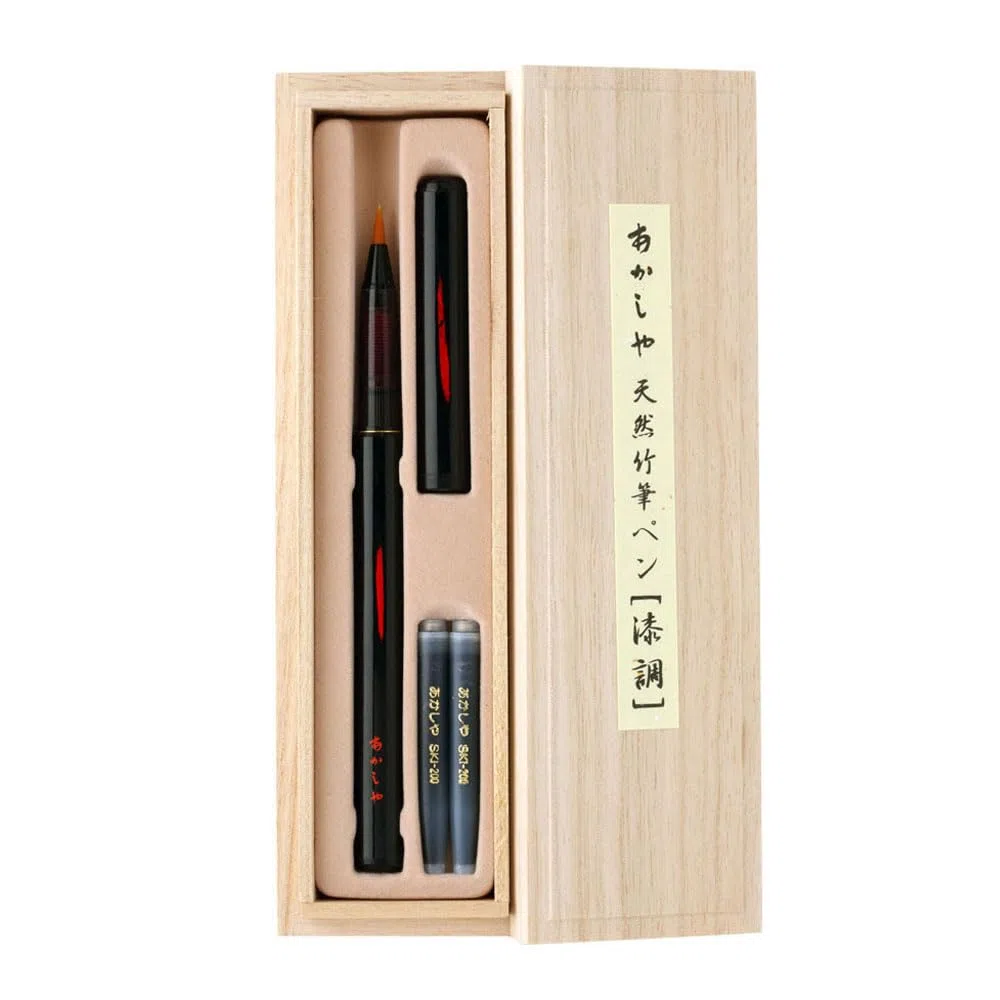 Akashiya - Pennarello con corpo in bambù, colore: Nero