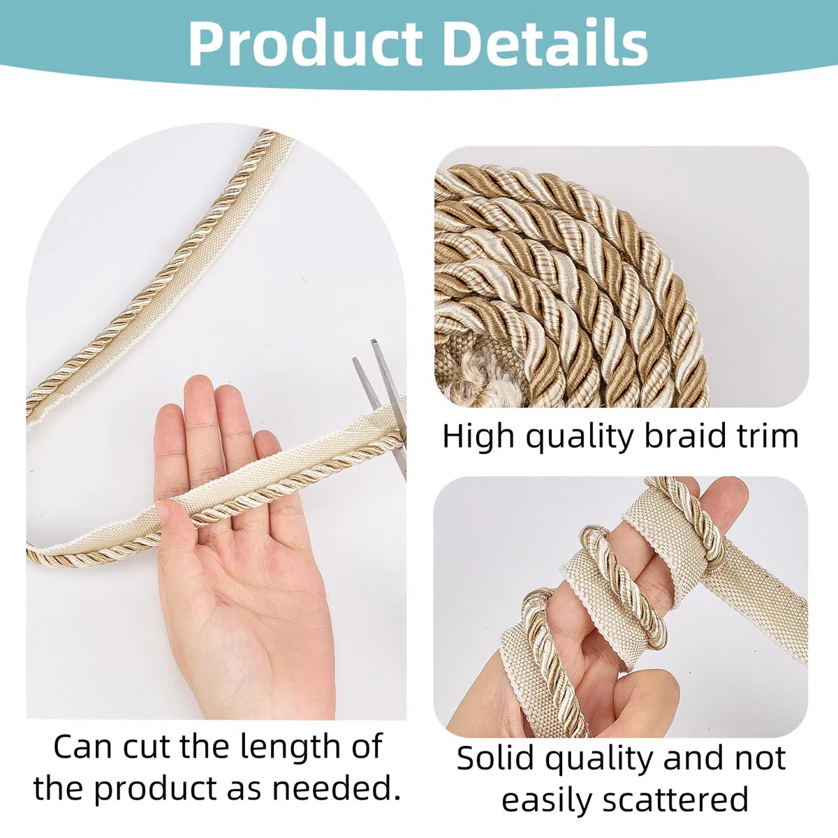 12.5 Yards Cordoncino Ritorto per Labbra, Corda Intrecciata da 0.24 Pollice per Lavori Fai da Te, Corde Intrecciate per Decorazioni Domestiche, Fermatende per Tappezzeria