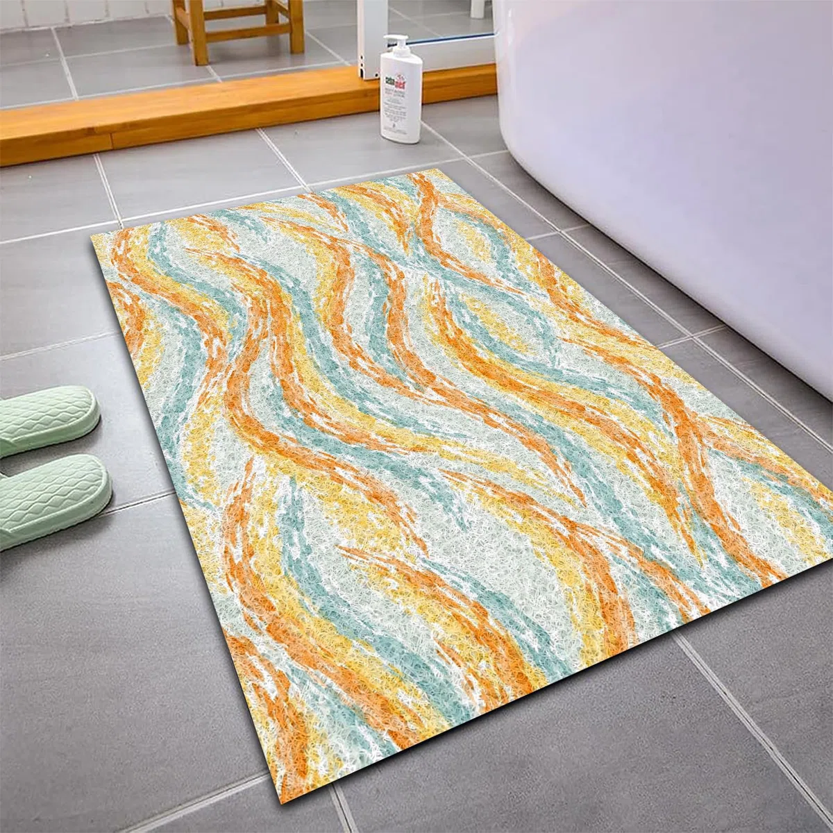 Tappetino da doccia in luffa, antiscivolo, con scarico interno, morbido e confortevole, in PVC, ad asciugatura rapida, per bagno, 45 x 80 cm (arancione foglia di tè)