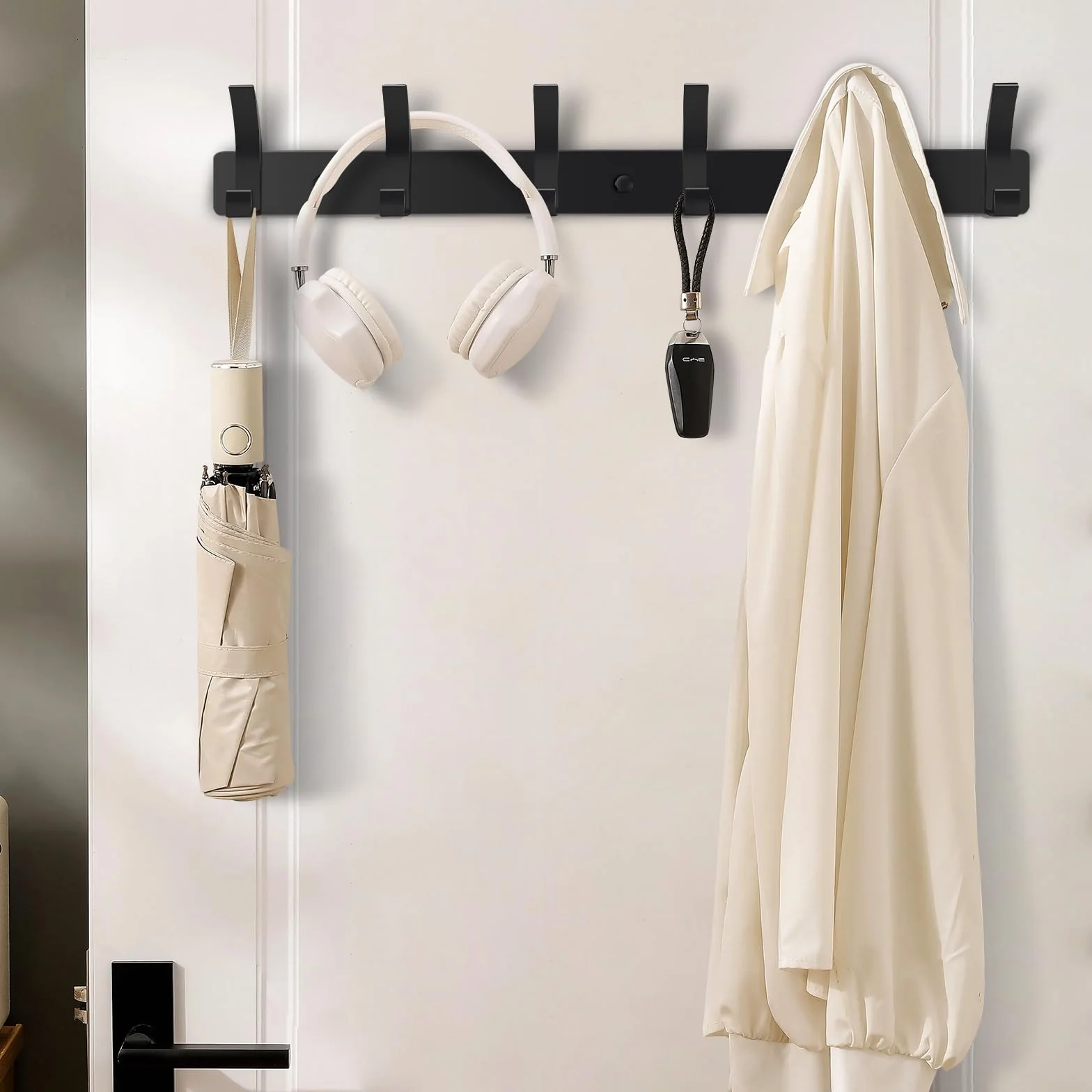 AUXHCYL Appendiabiti da Parete Moderno, 2 Pezzi Attaccapanni da Muro, Appendiabiti da Muro per Camera da Letto Bagno e Cucina, Appendi Abiti per Muro per Giacche, Cappotti(Nero, 6 Ganci)