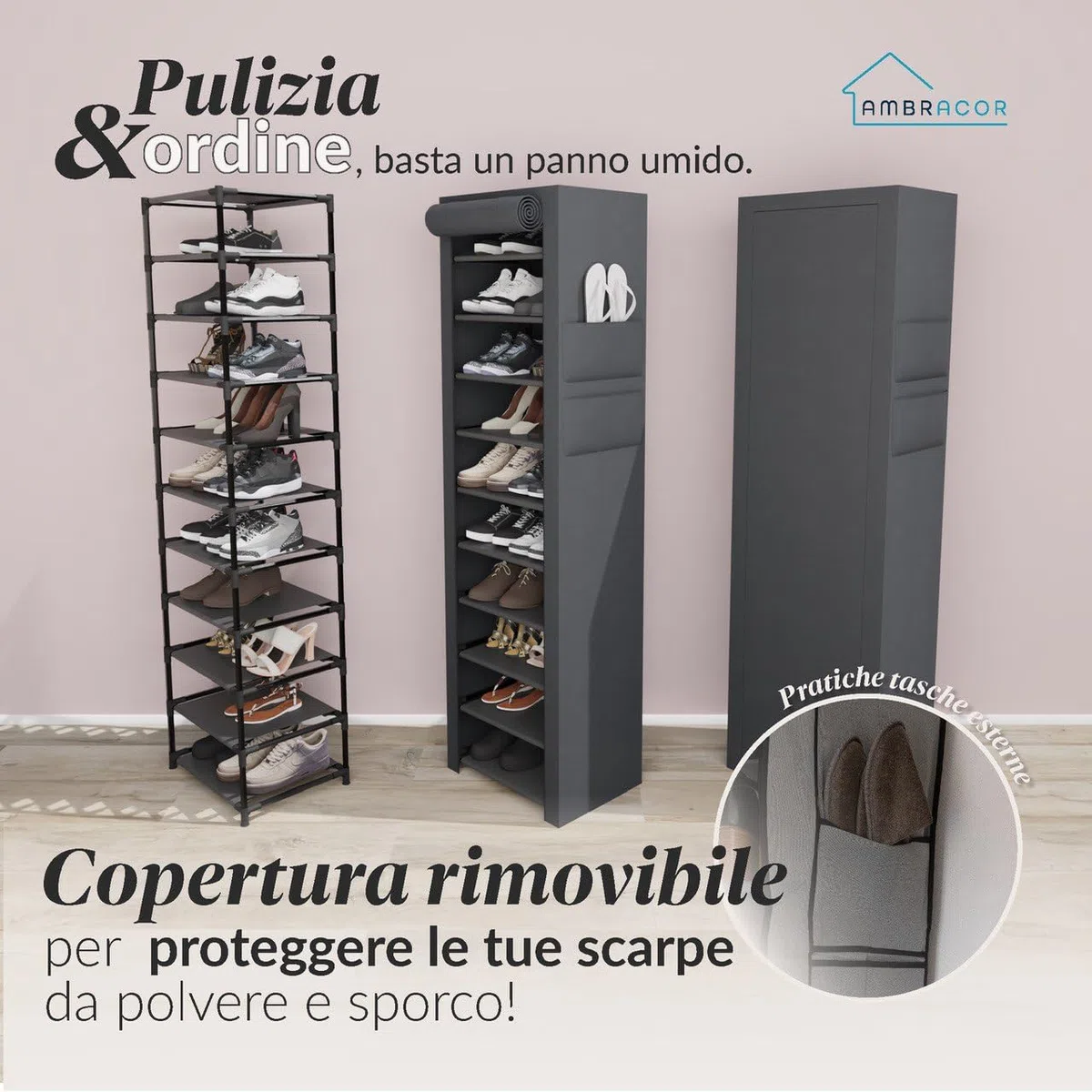 Scarpiera Slim 45x175x30cm in Tessuto Impermeabile a 11 Ripiani - Mobile Portascarpe da Esterno o Interno