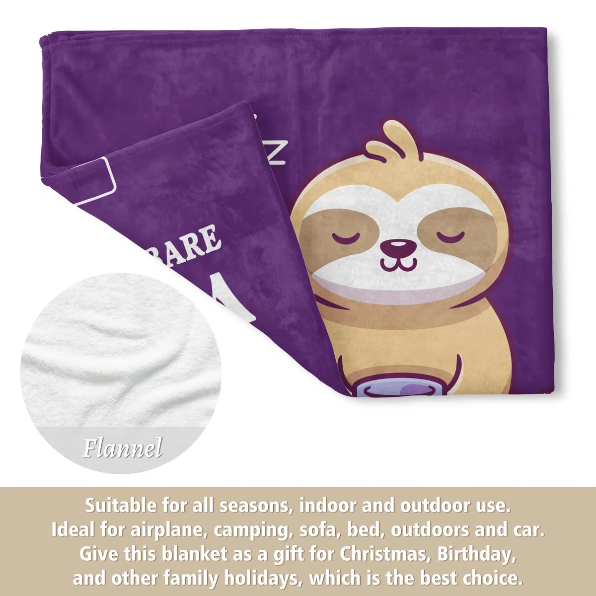 Niyewsor Regalo Mamma Compleanno, Regalo per Mamma Coperta, Natale Regali per la Mamma da Figlia e Figlio, Bradipo Coperta Flanella 130 x 150cm, Viola